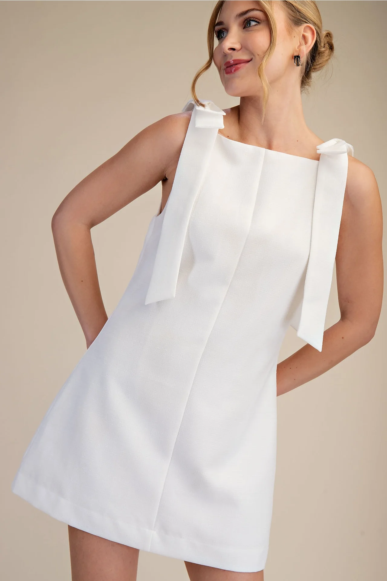 Tie It Pretty Mini Dress in White - Image 6