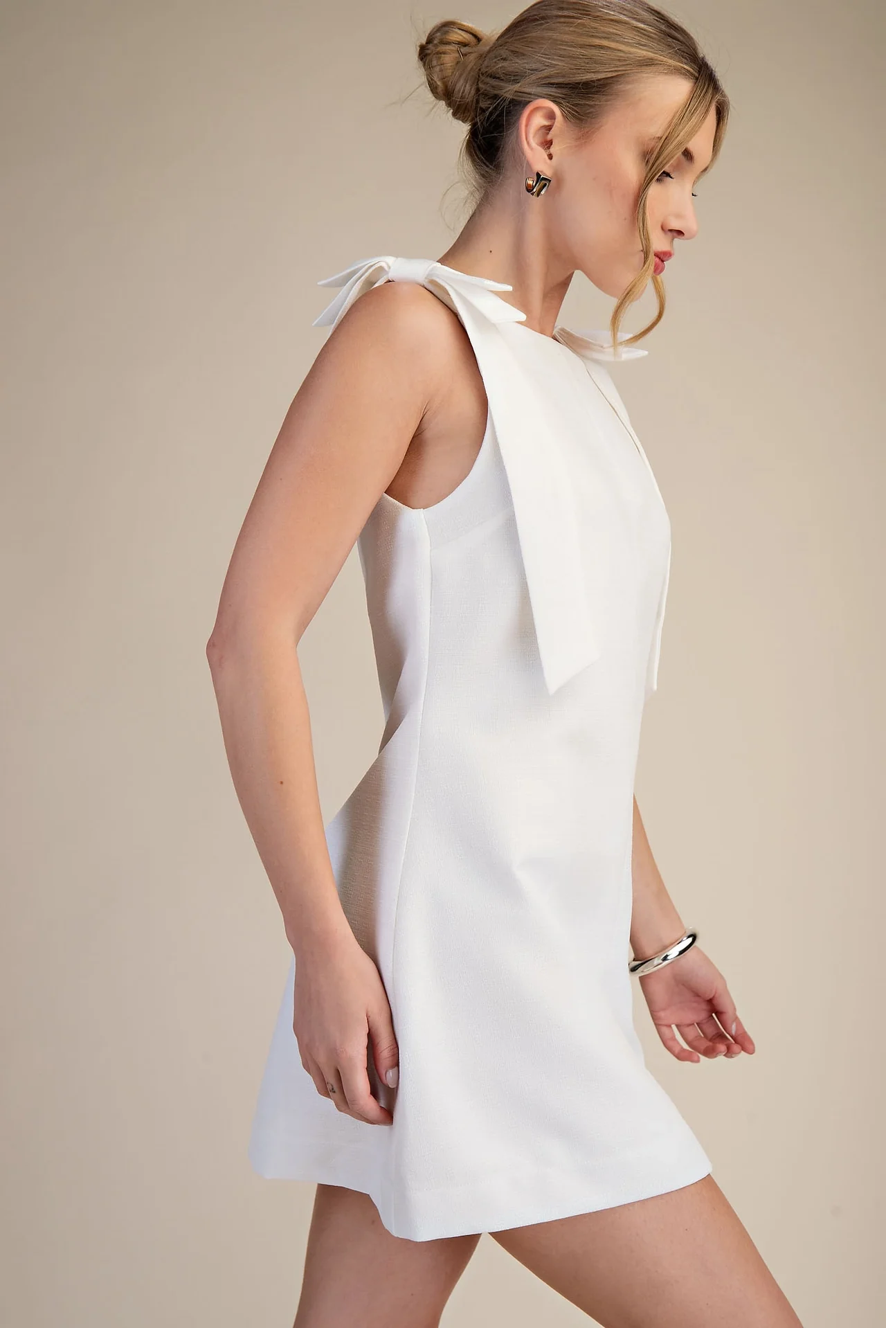 Tie It Pretty Mini Dress in White - Image 7