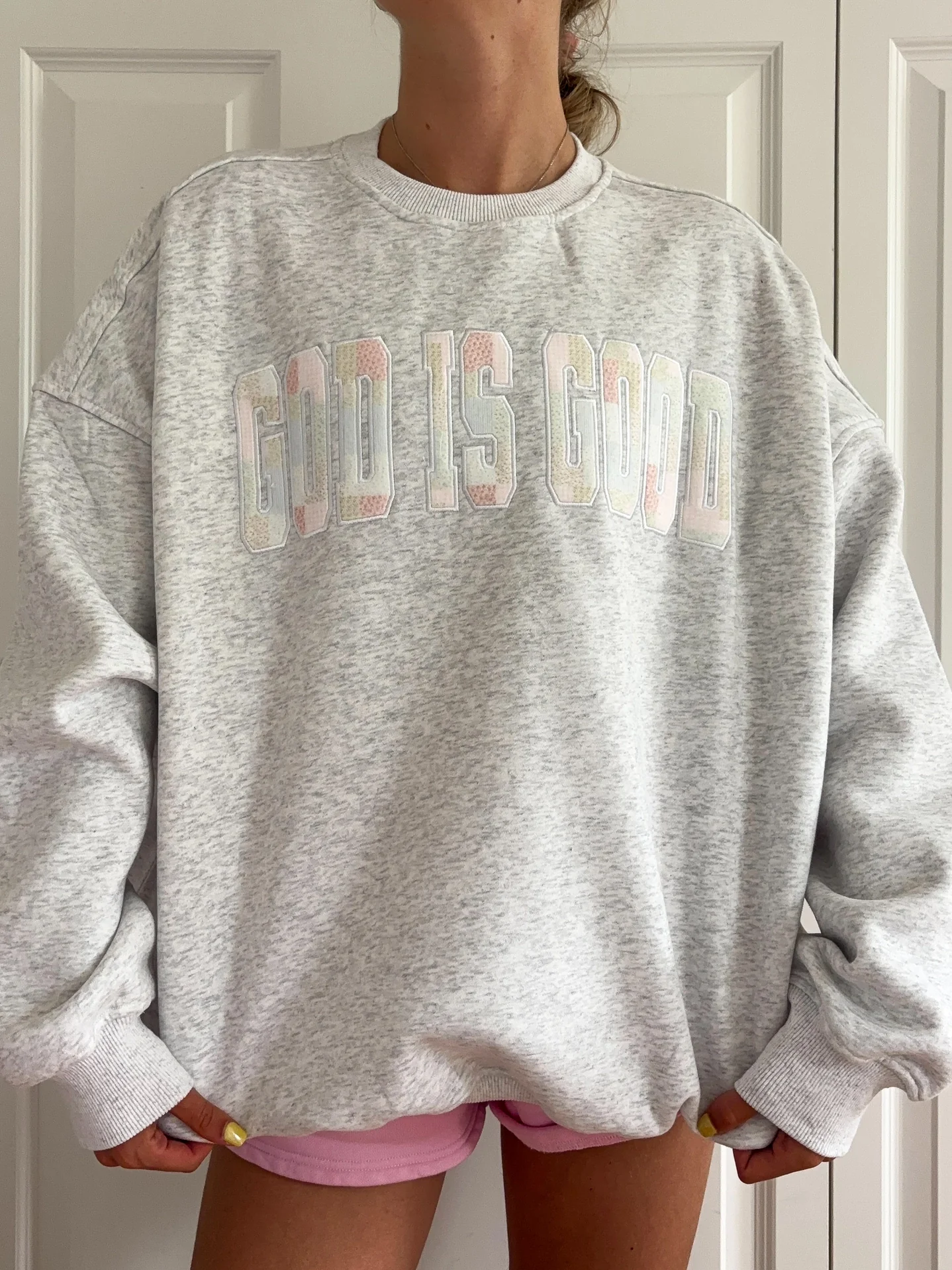 God Is Good Quilted Pastel Embroidered Sweatshirt - Image 7