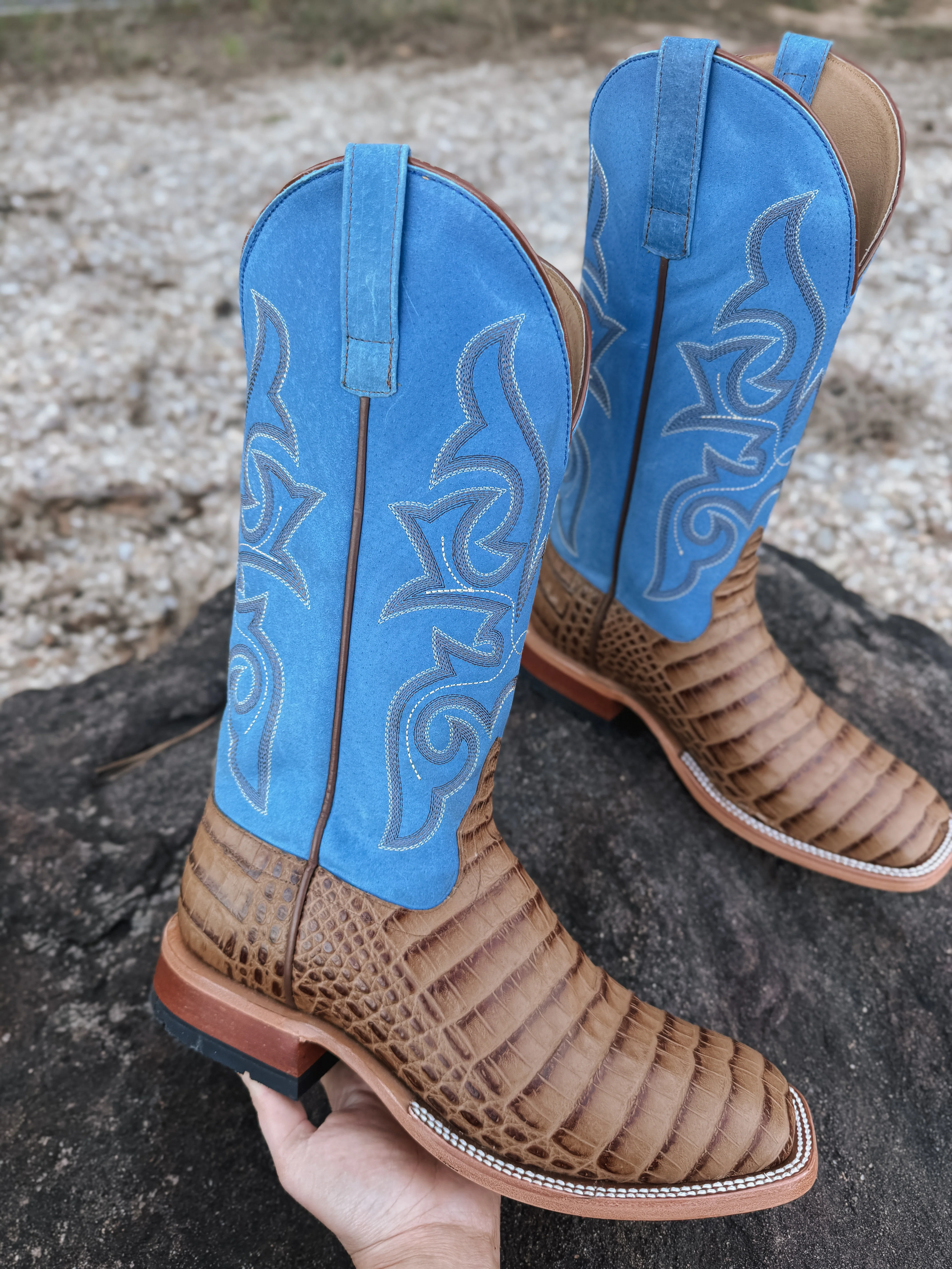 Men's Horse Power Caiman Print Blue Sinsation Western Boots - Image 7