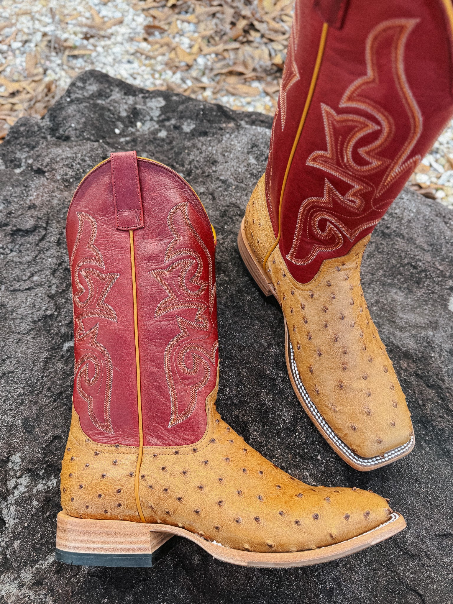 Men's Horse Power Red Station Antique Saddle Full Quill Ostrich Boots - Image 11