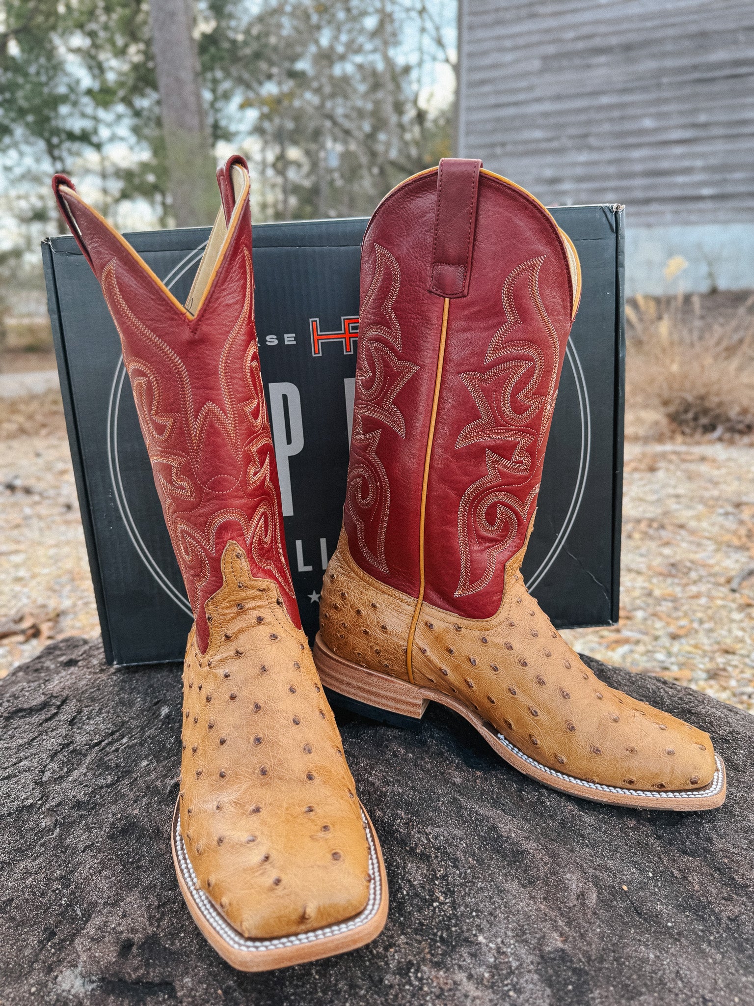 Men's Horse Power Red Station Antique Saddle Full Quill Ostrich Boots - Image 12