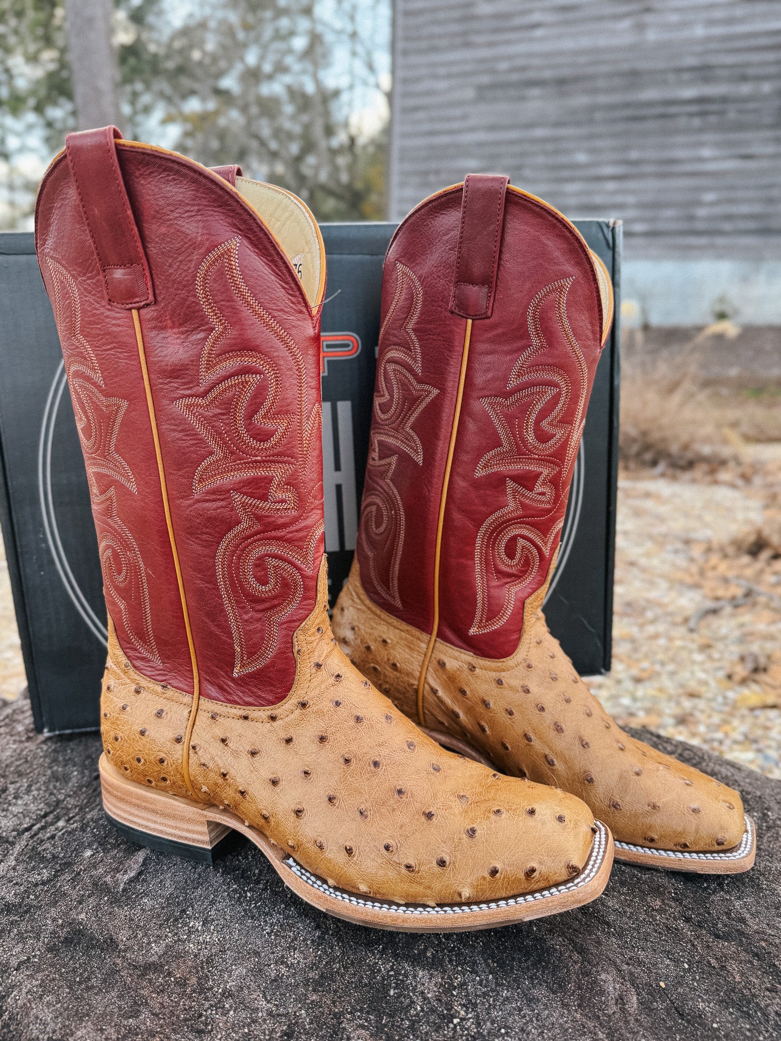 Men's Horse Power Red Station Antique Saddle Full Quill Ostrich Boots - Image 13