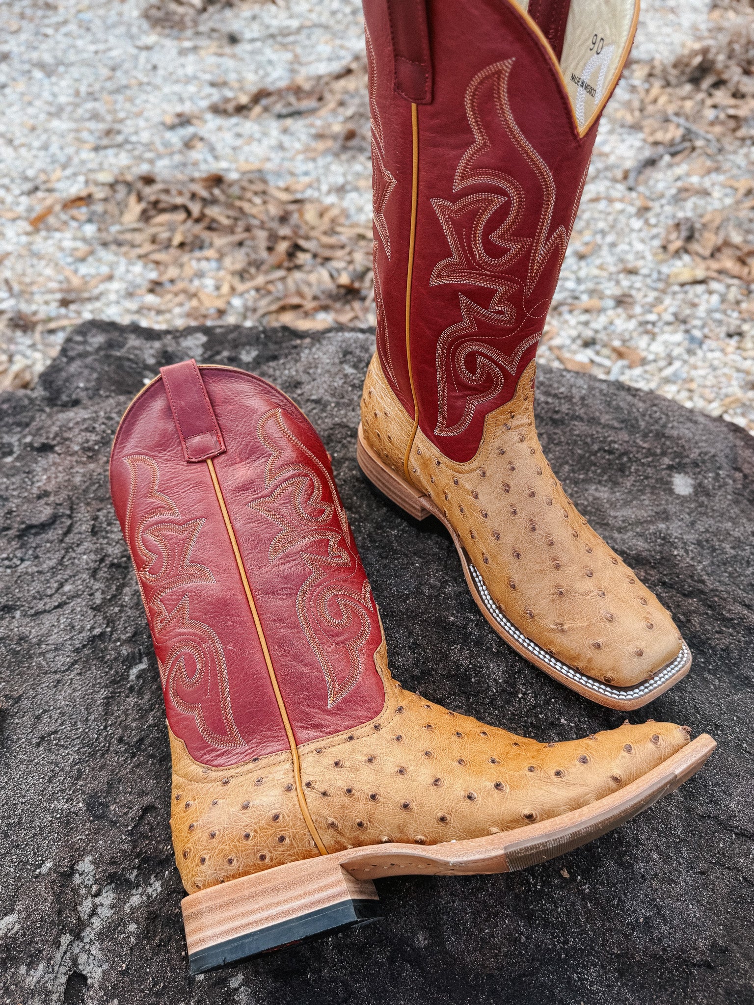 Men's Horse Power Red Station Antique Saddle Full Quill Ostrich Boots - Image 8