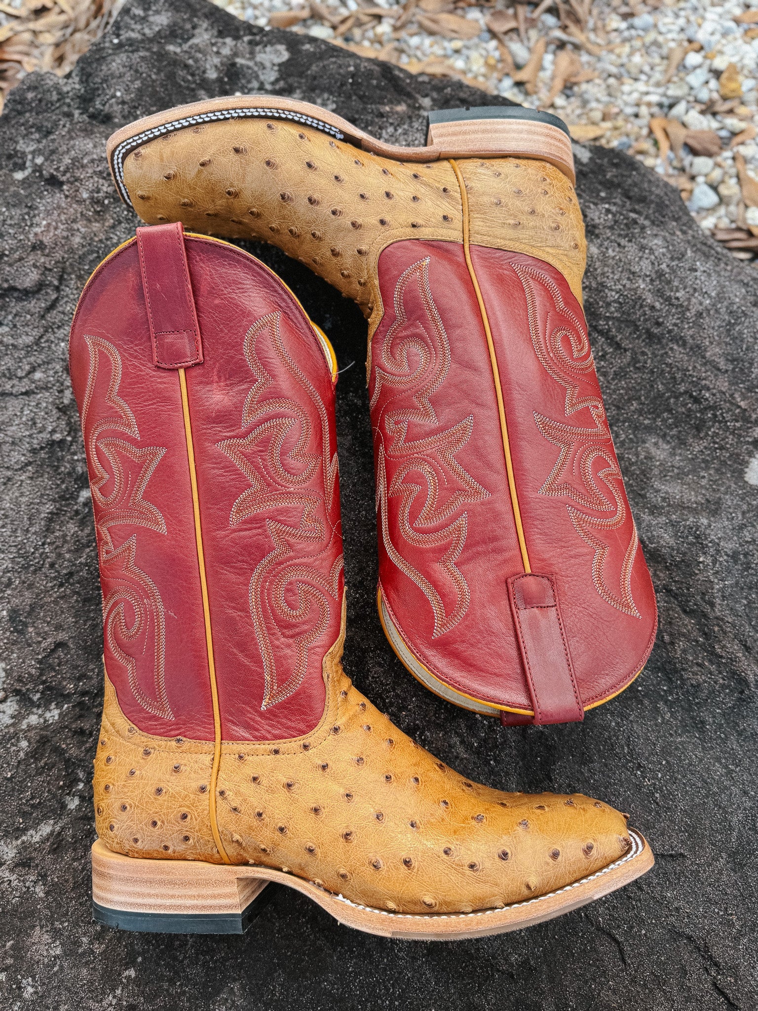 Men's Horse Power Red Station Antique Saddle Full Quill Ostrich Boots - Image 9