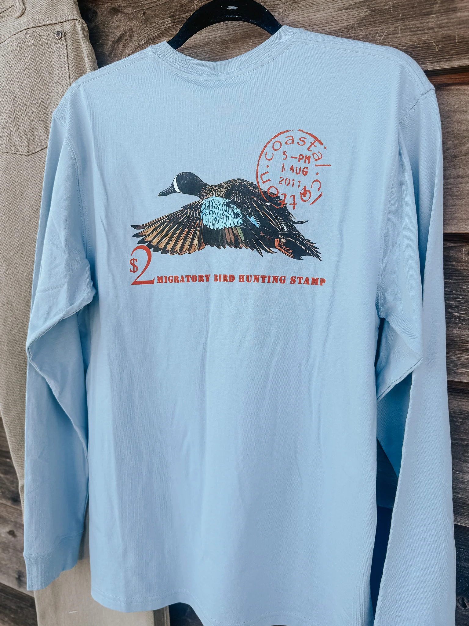 Coastal Cotton Duck Stamp Long Sleeve T-Shirt in Blue Fog - Image 3