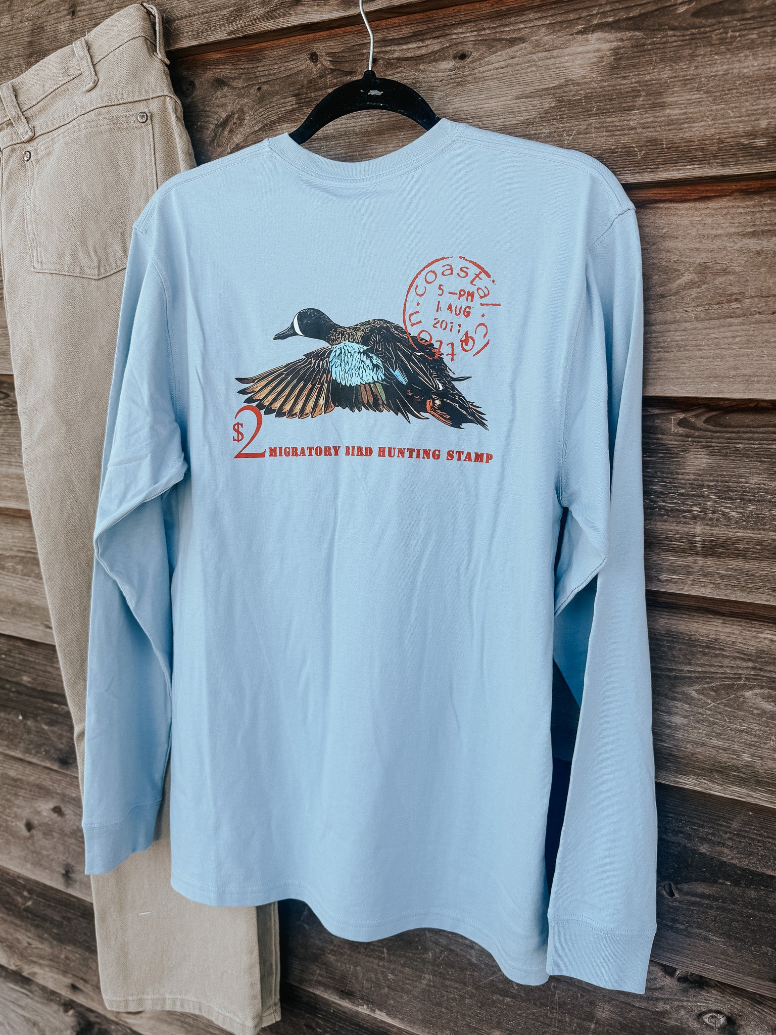 Coastal Cotton Duck Stamp Long Sleeve T-Shirt in Blue Fog - Image 4