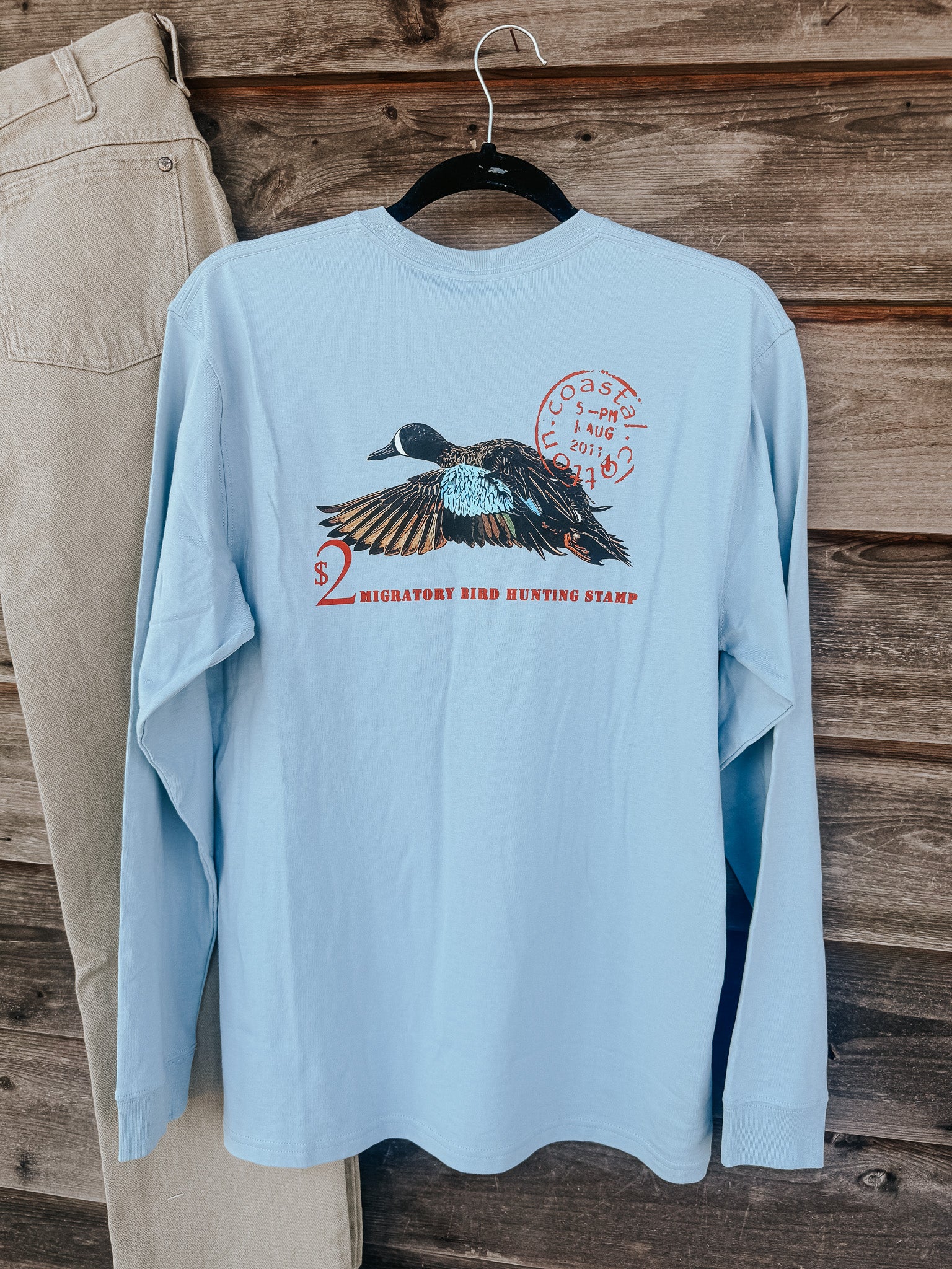 Coastal Cotton Duck Stamp Long Sleeve T-Shirt in Blue Fog - Image 5