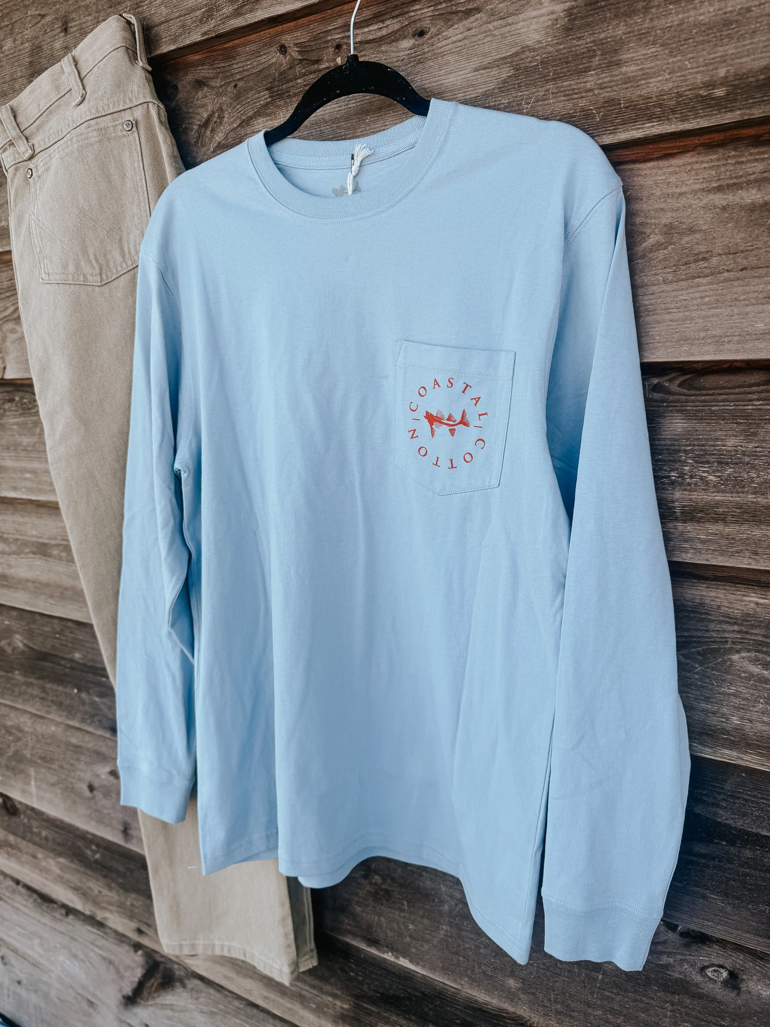 Coastal Cotton Duck Stamp Long Sleeve T-Shirt in Blue Fog - Image 6
