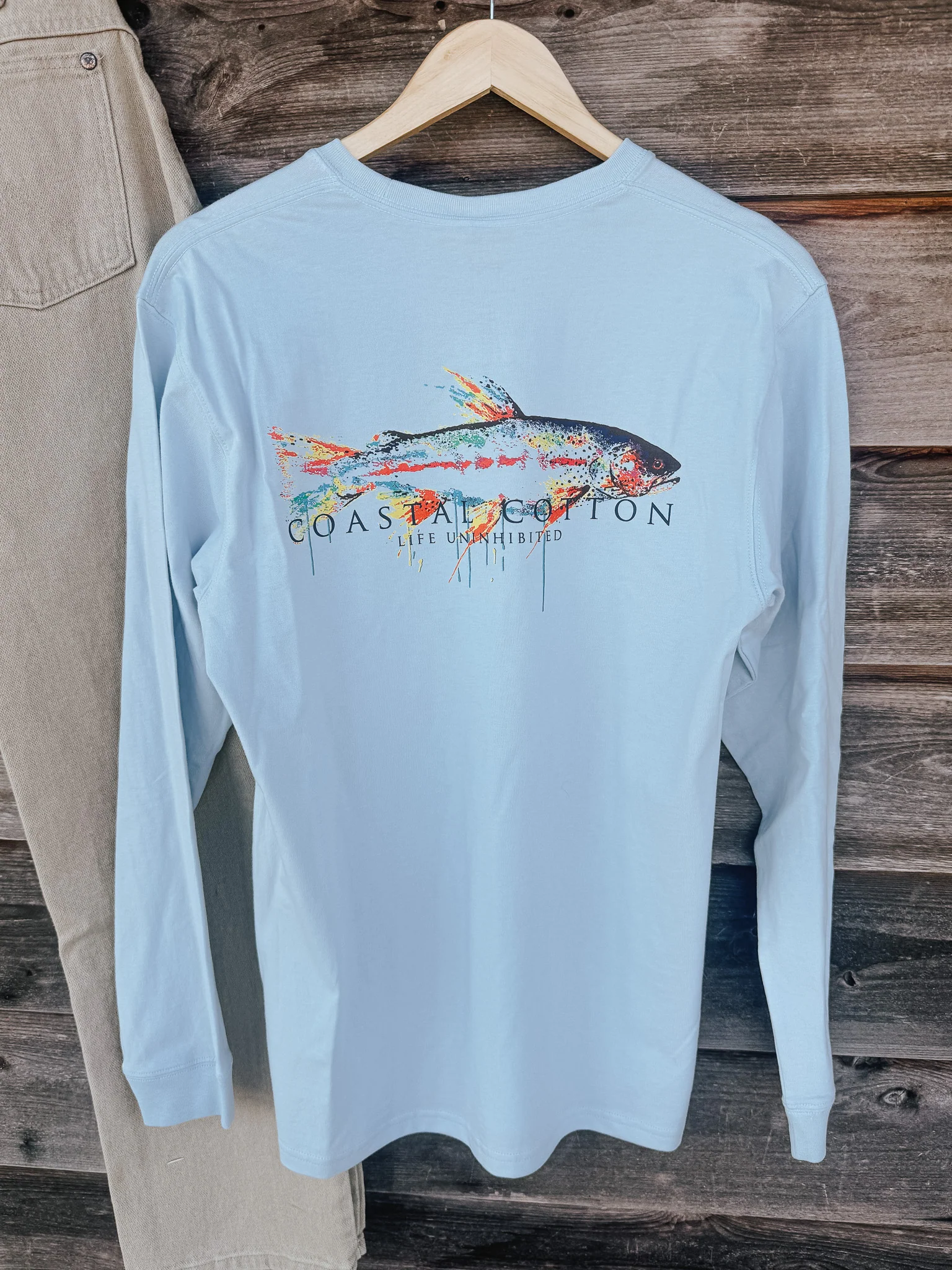 Coastal Cotton Trout Long Sleeve T-Shirt in Sky Blue - Image 3