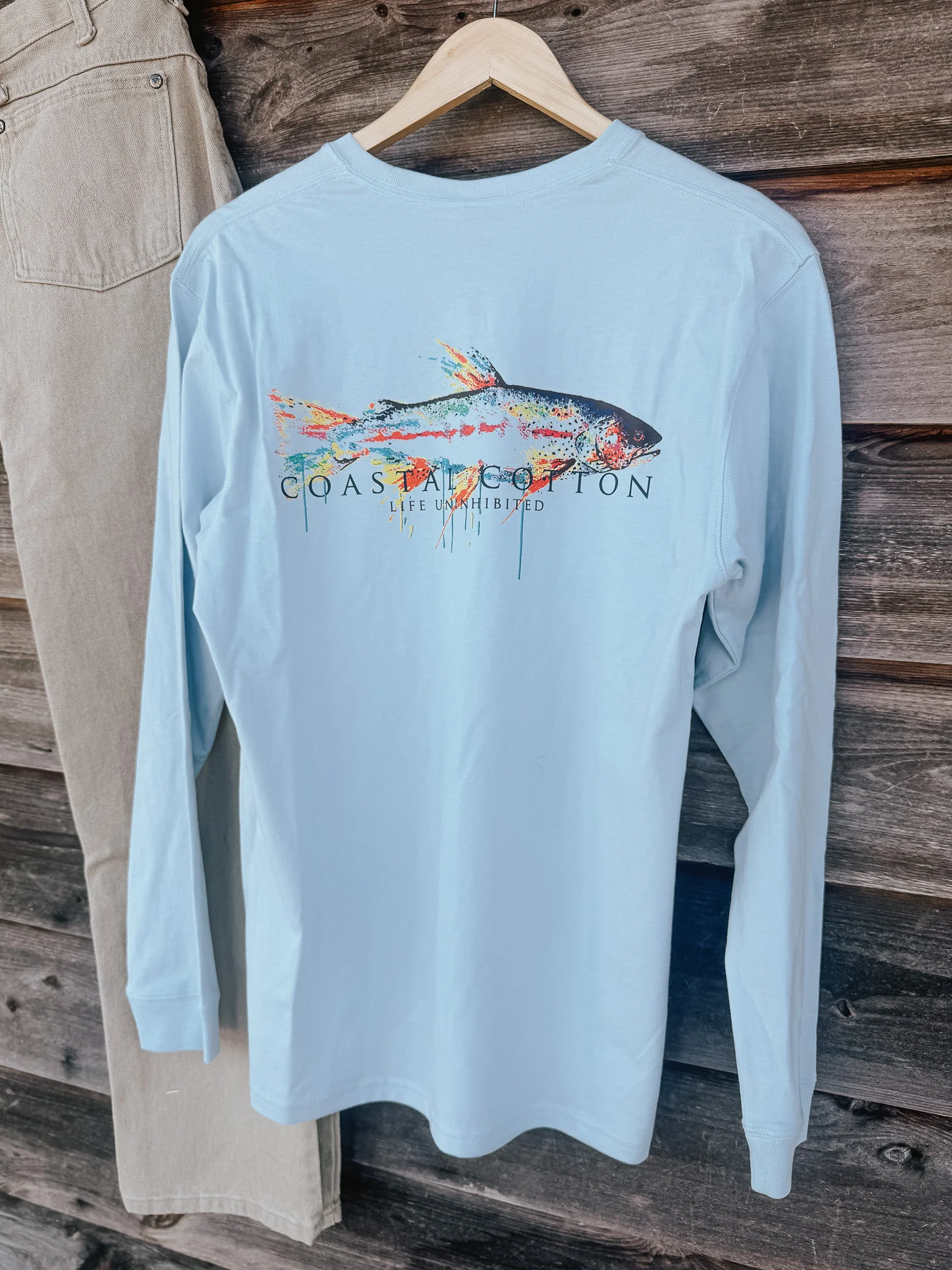 Coastal Cotton Trout Long Sleeve T-Shirt in Sky Blue - Image 4