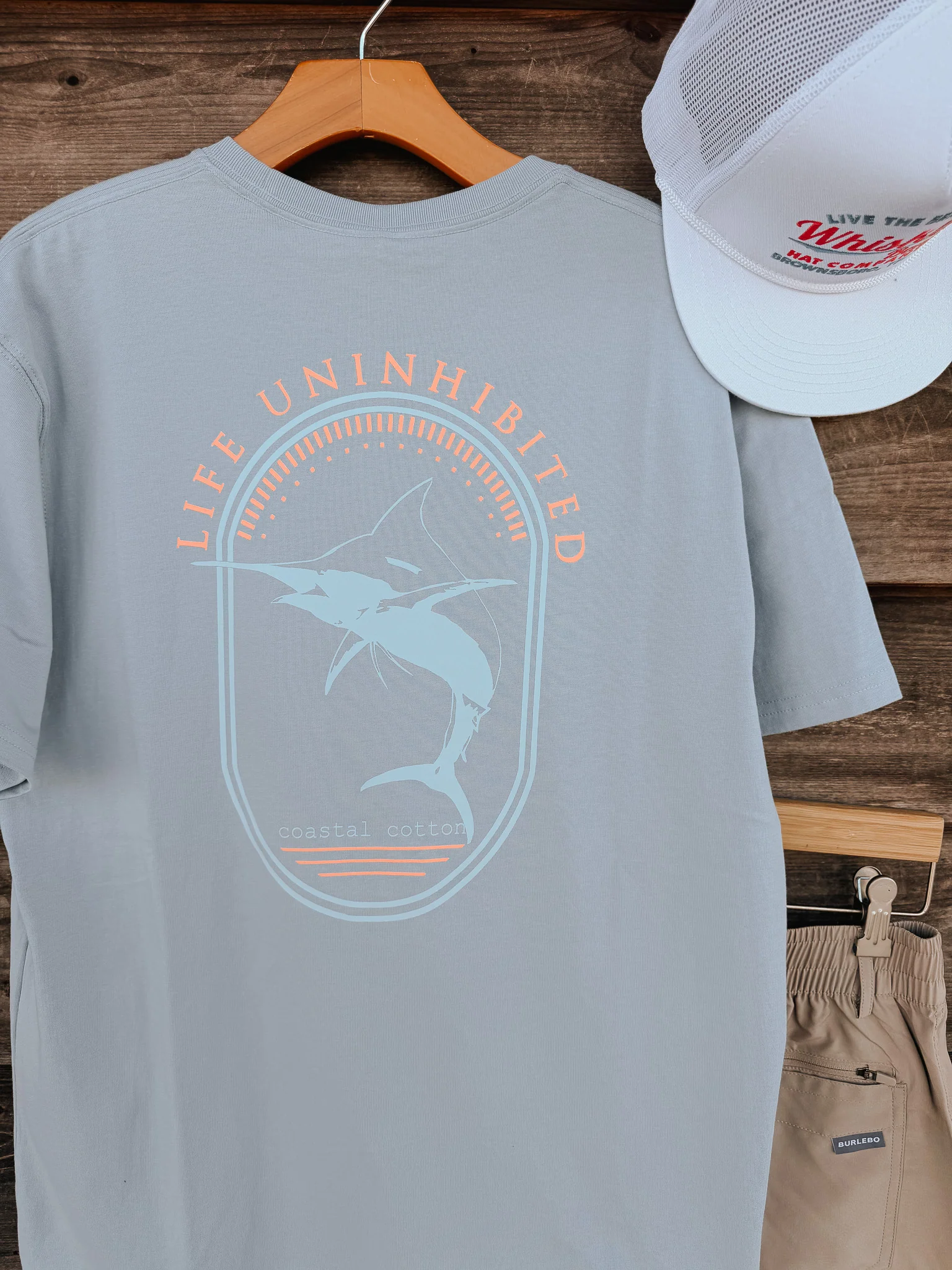 Men's Coastal Cotton Oval Marlin T-Shirt - Blue Fog - Image 3