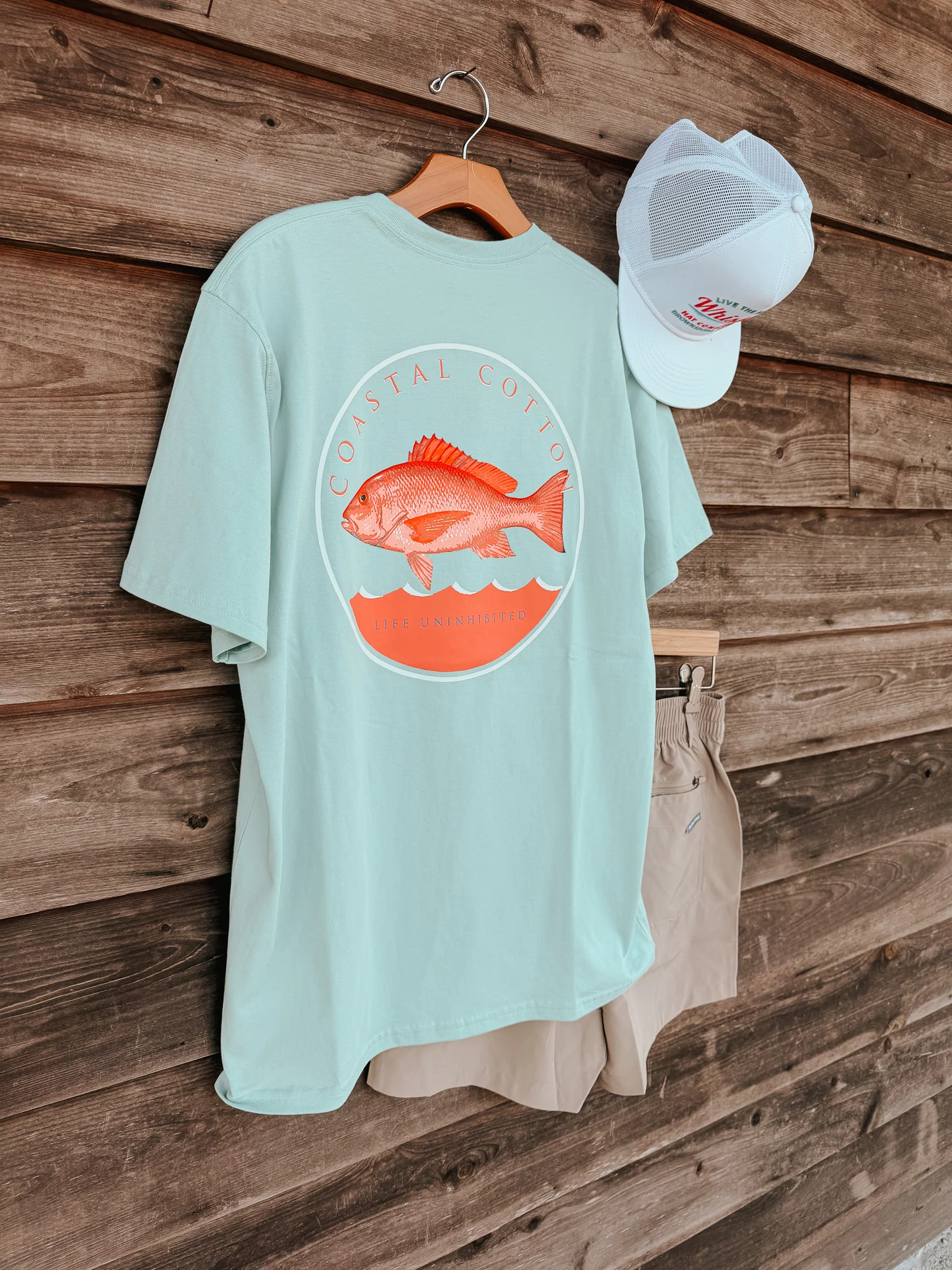 Men's Coastal Cotton Red Snapper T-Shirt - Mint Blue - Image 2