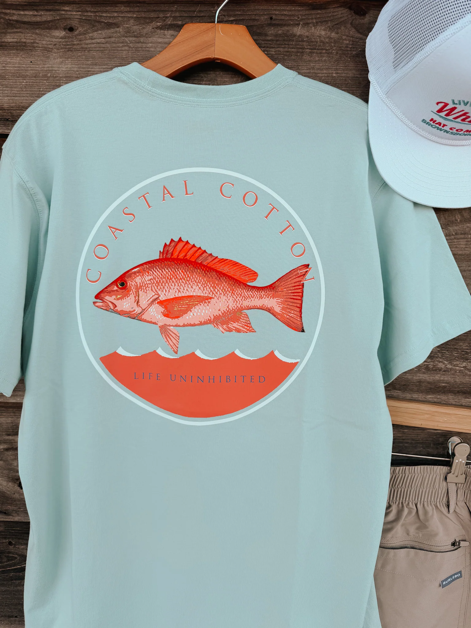 Men's Coastal Cotton Red Snapper T-Shirt - Mint Blue - Image 3