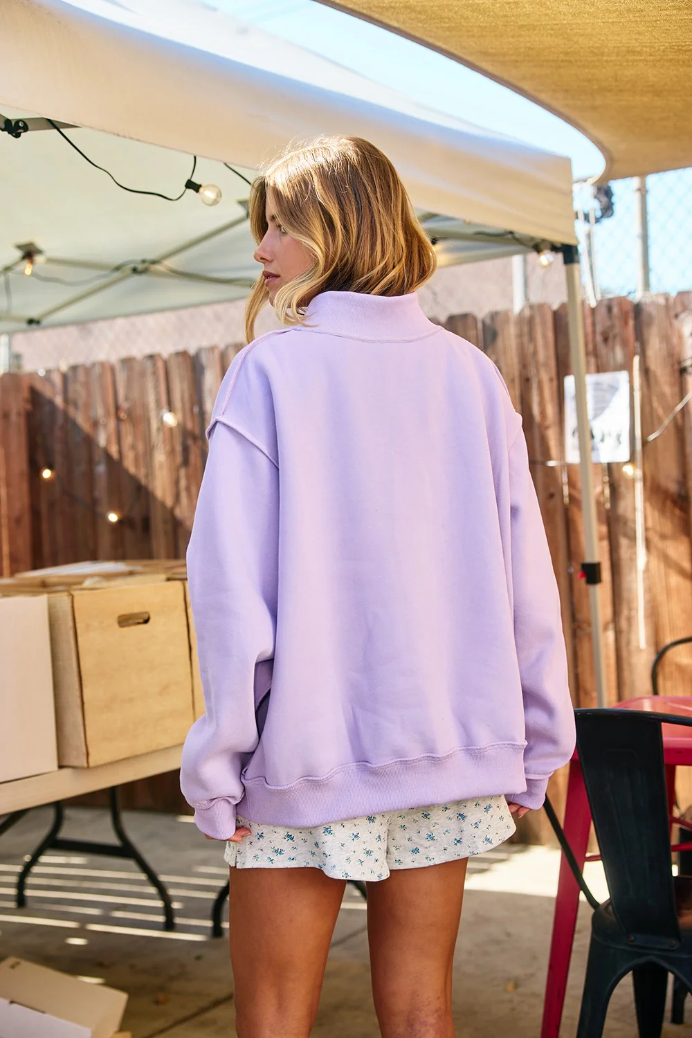 Jesus Embroidered Mock Neck Sweatshirt in Lavender - Image 5