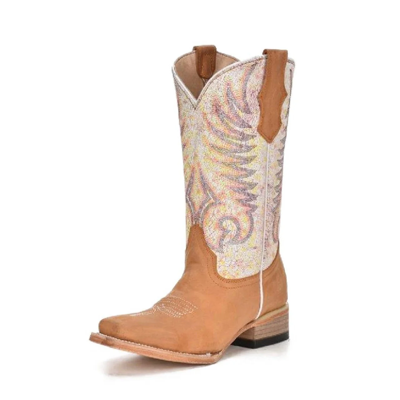 Youth Circle G Tan White Embroidery Square Toe Boots - Image 8