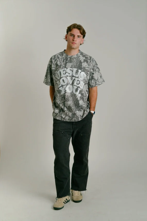 Jesus Loves You Camo Tee in Grey - Image 3