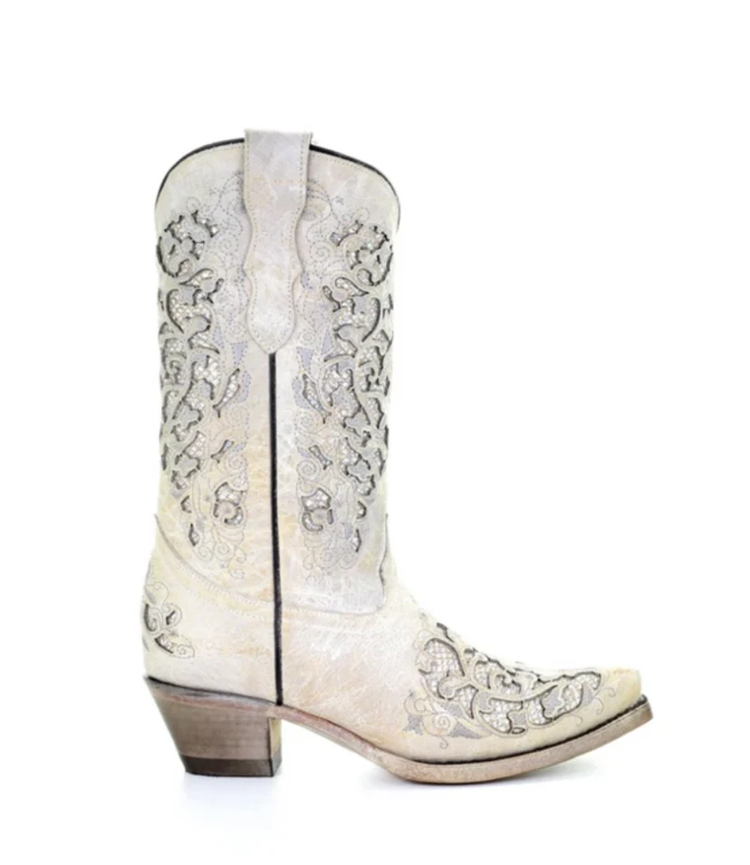 Youth Corral Bone Glitter Inlay & Embroidery Snip Toe Boots - Image 6