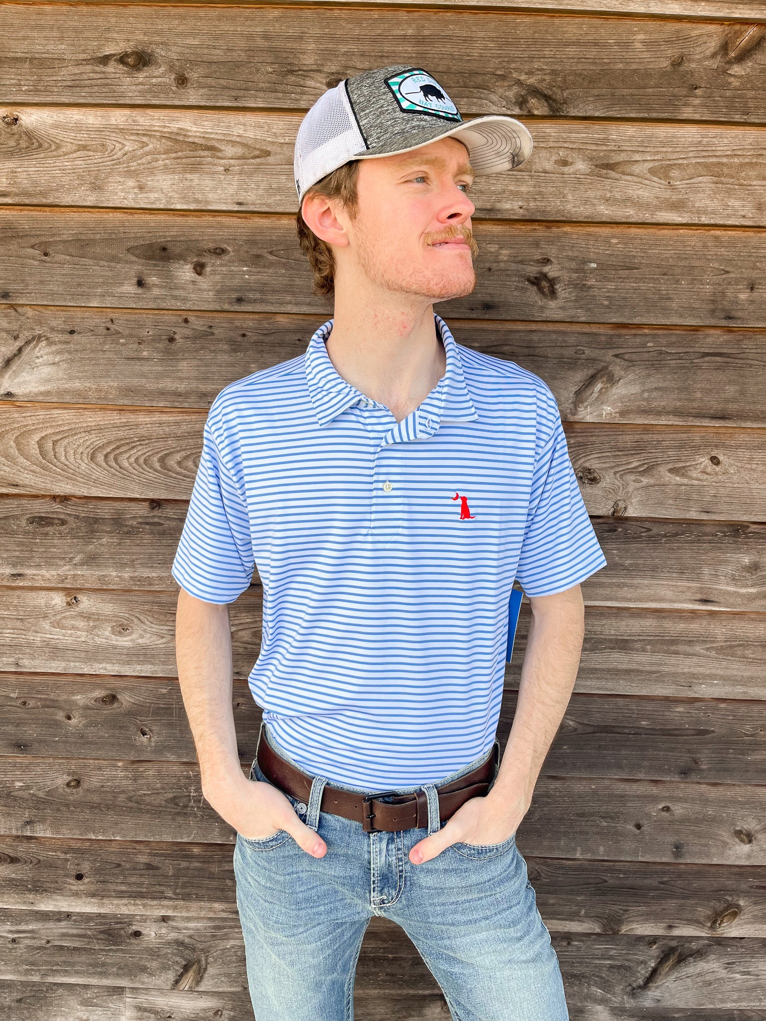 Men's Local Boy Outfitters Edisto Polo in Marina/White - Image 6