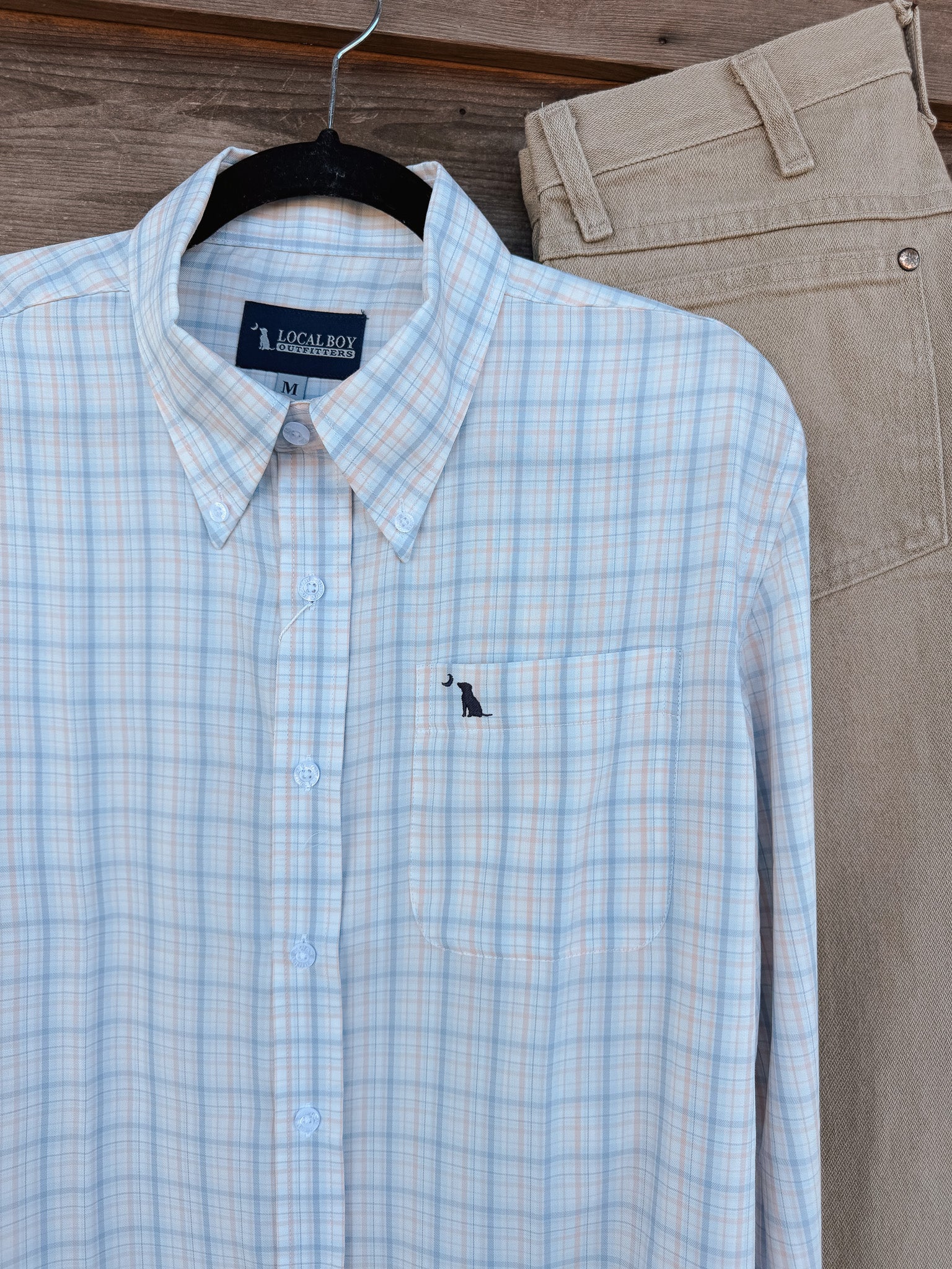 Local Boy Lee Dress Shirt in Light Blue & Salmon - Image 8