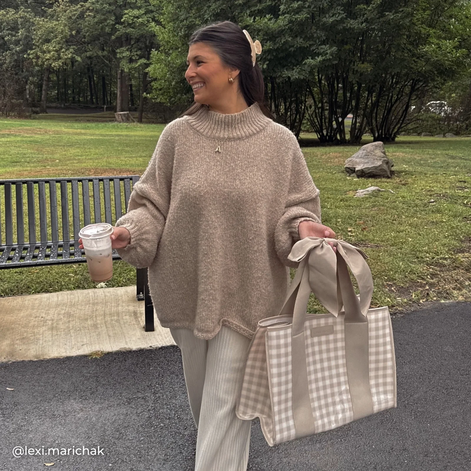 Case-Mate Bow Jelly Tote Bag - Latte Gingham - Image 7