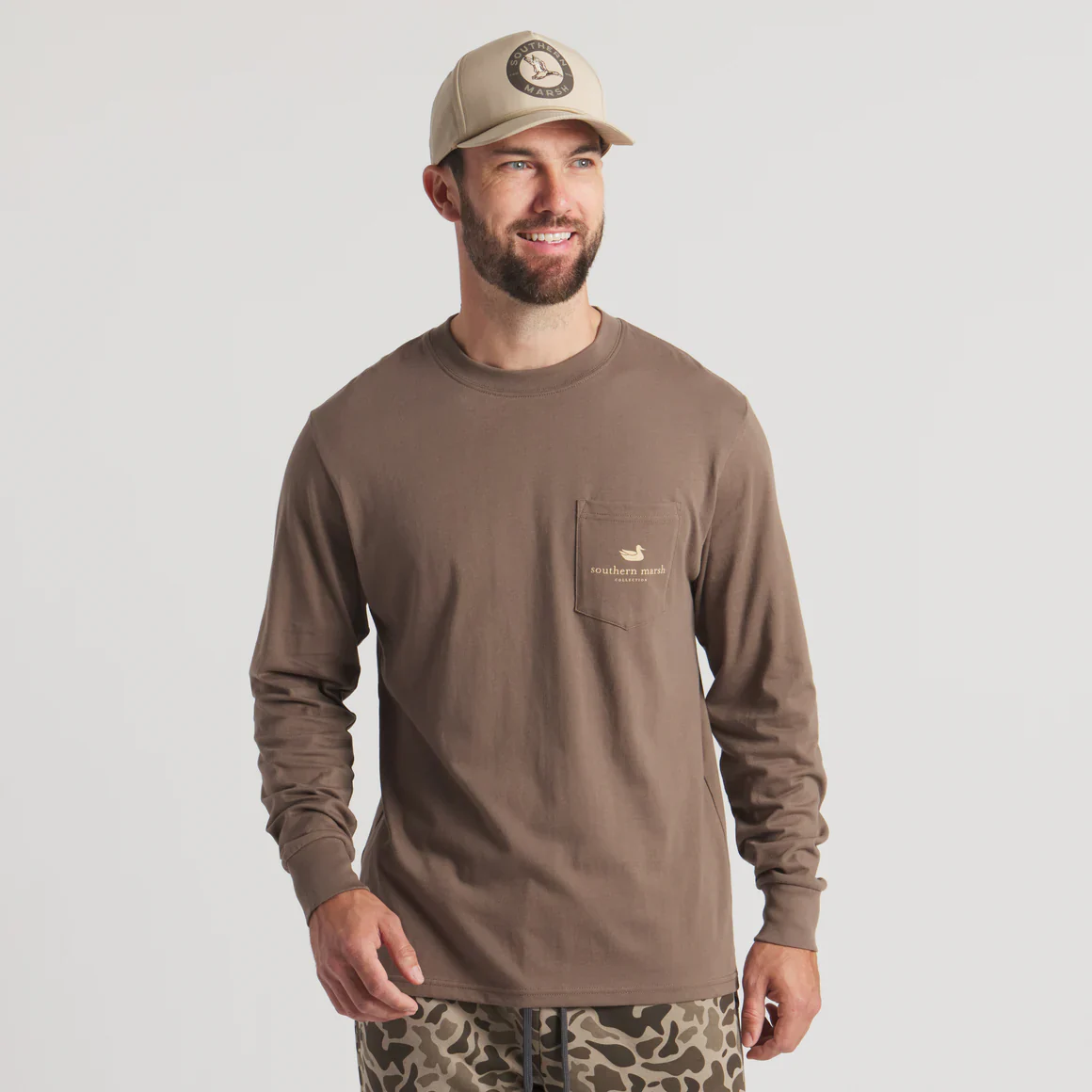 Southern Marsh Vintage Camo Duck Decoy T-Shirt in Carajillo Brown - Image 3