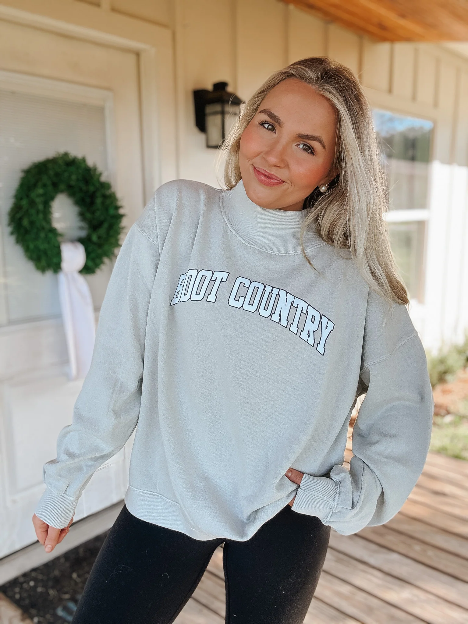Boot Country Light Grey Mock Neck Sweatshirt - Image 4