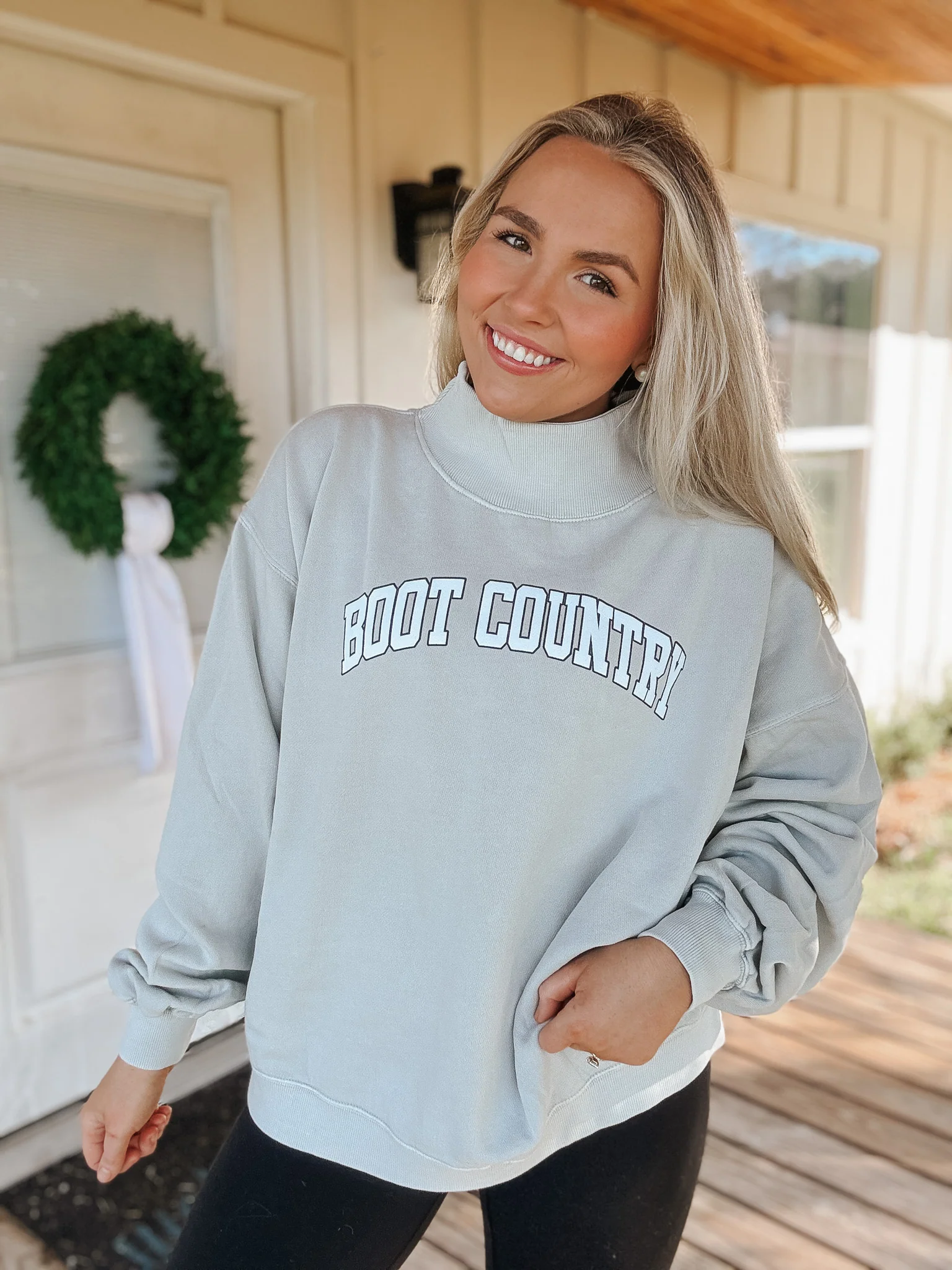 Boot Country Light Grey Mock Neck Sweatshirt - Image 6