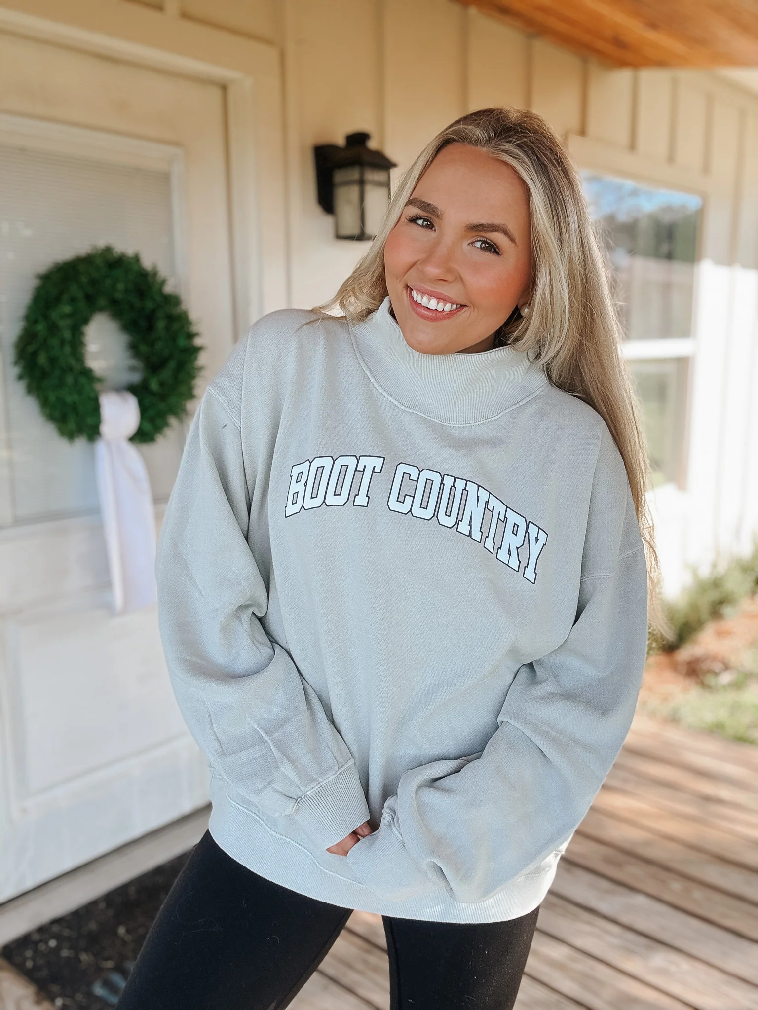 Boot Country Light Grey Mock Neck Sweatshirt - Image 7