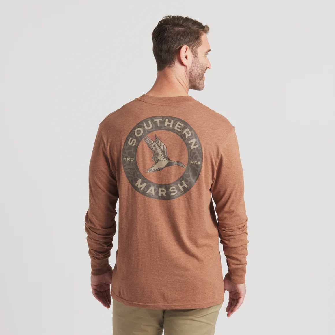 Southern Marsh Inflight Camo Long Sleeve T-Shirt in Washed Walnut - Image 3