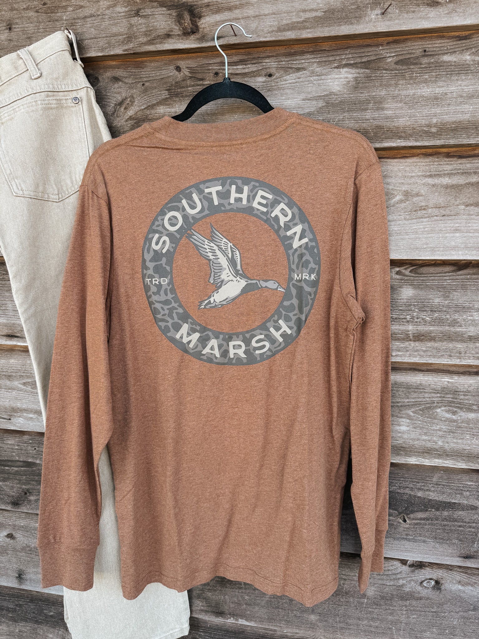 Southern Marsh Inflight Camo Long Sleeve T-Shirt in Washed Walnut - Image 5