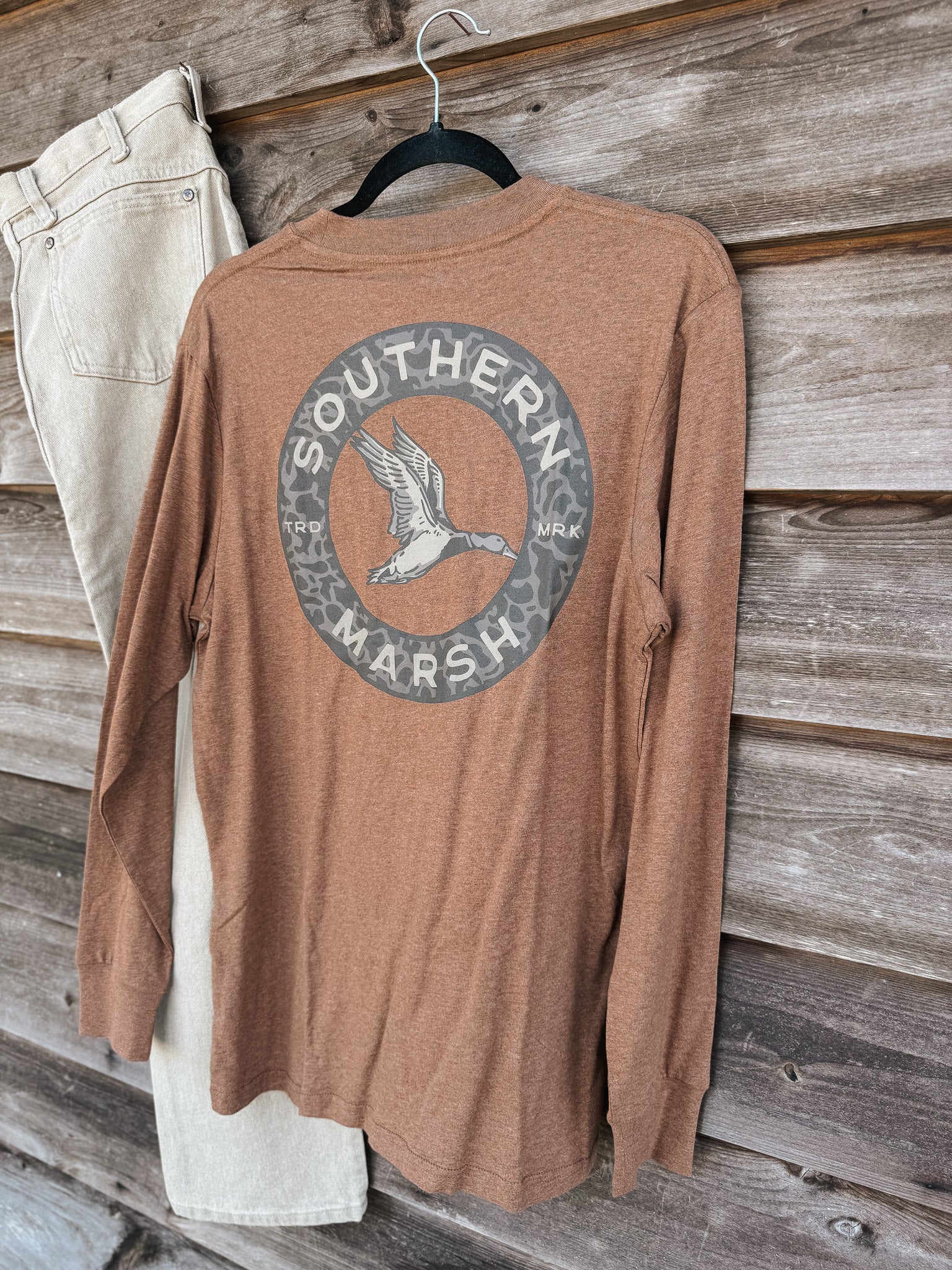 Southern Marsh Inflight Camo Long Sleeve T-Shirt in Washed Walnut - Image 6