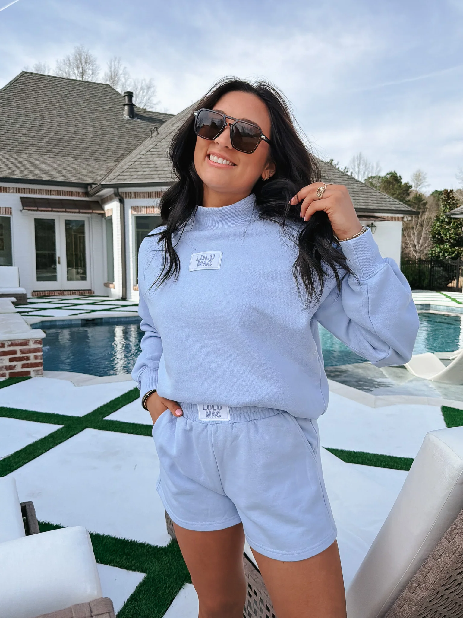 Lulu Mac Terry Cloth Mockneck in Light Blue - Image 3