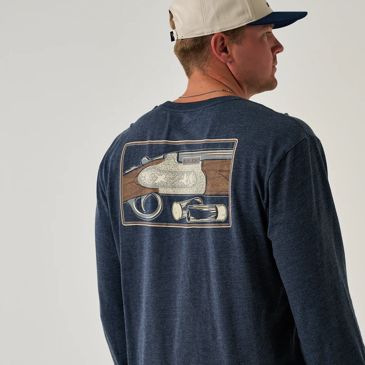 Burlebo Shotgun Long Sleeve T-Shirt - Heather Navy - Image 4