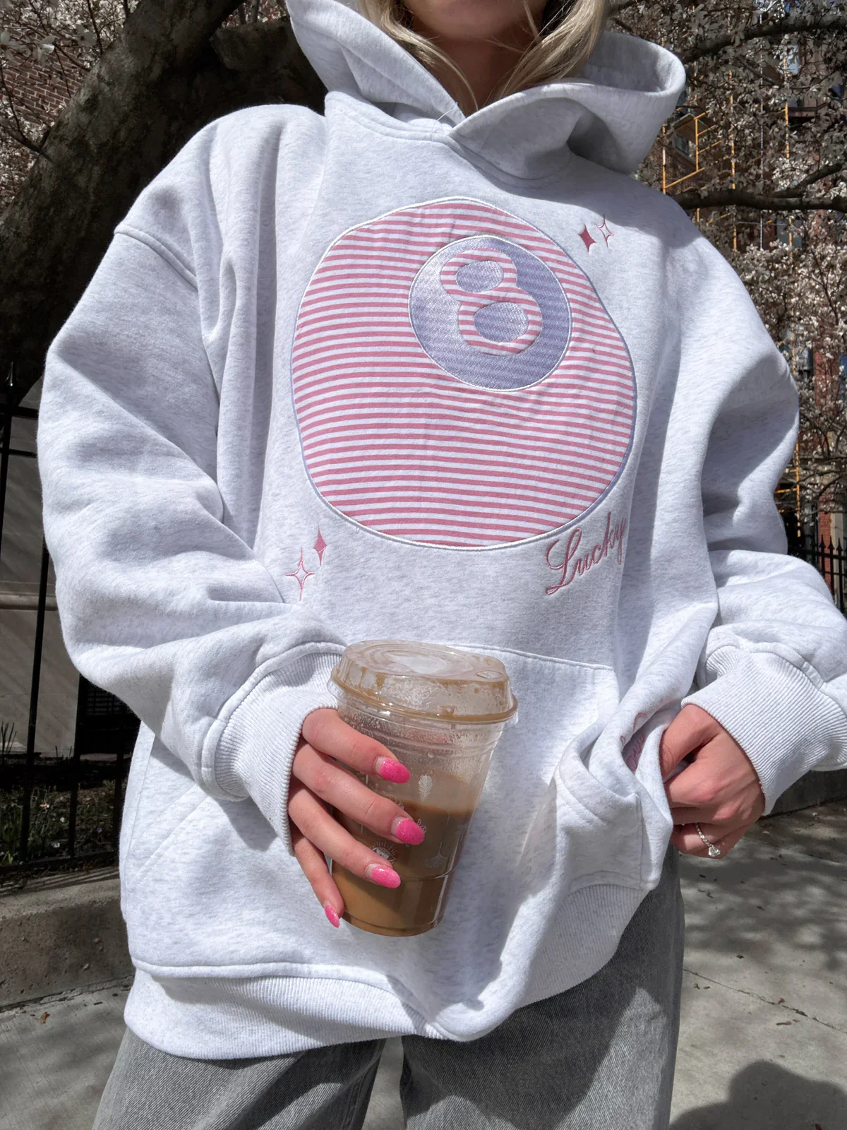 Lucky You 8 Ball Hoodie in Pearl Grey