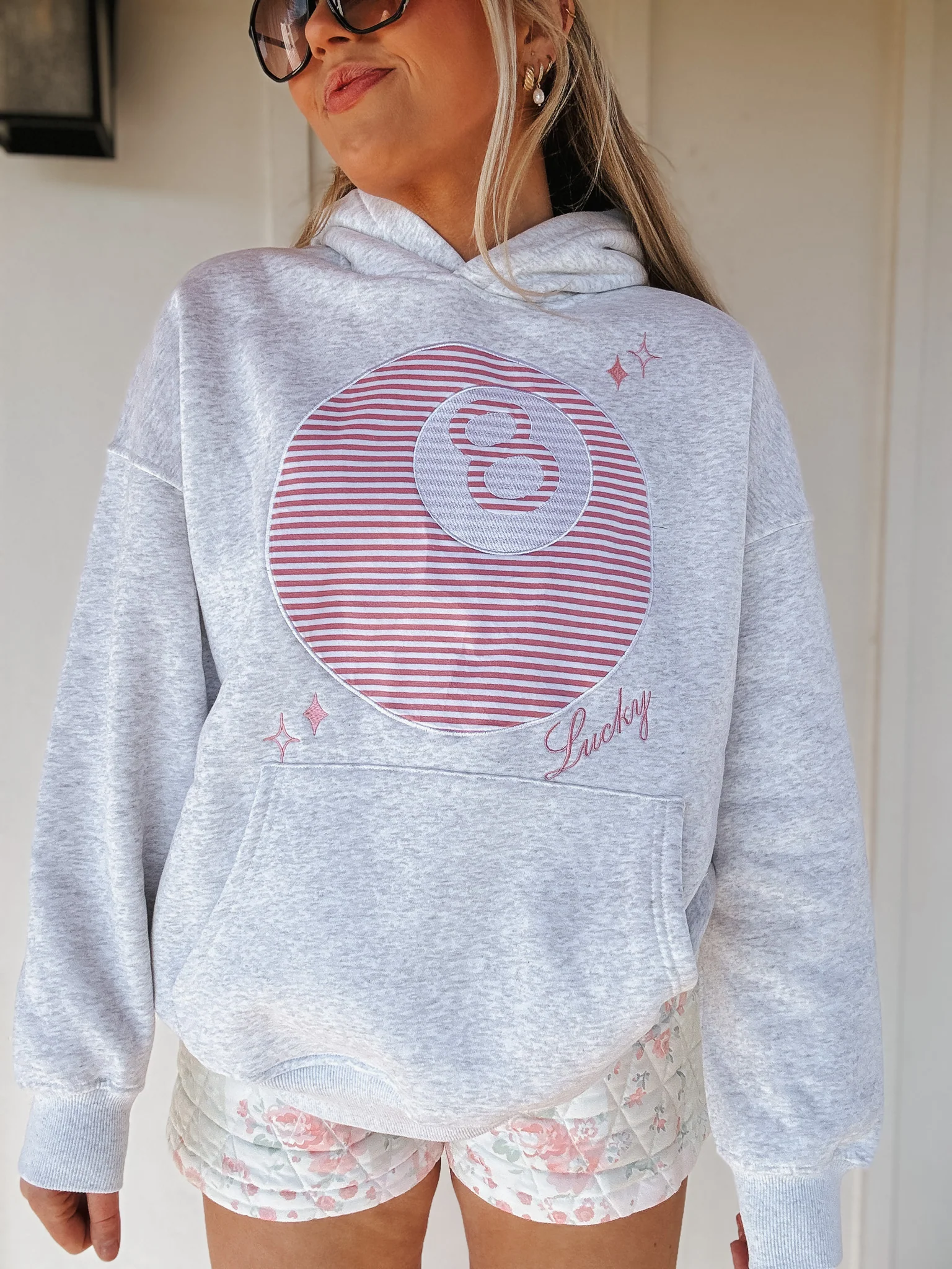Lucky You 8 Ball Hoodie in Pearl Grey - Image 3