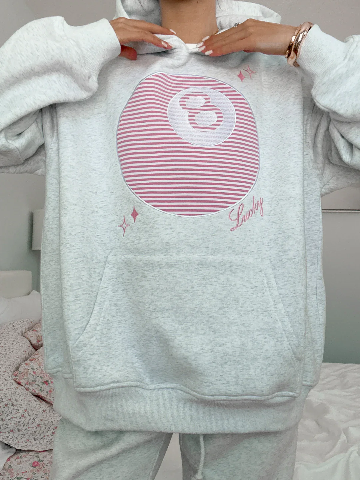 Lucky You 8 Ball Hoodie in Pearl Grey - Image 4