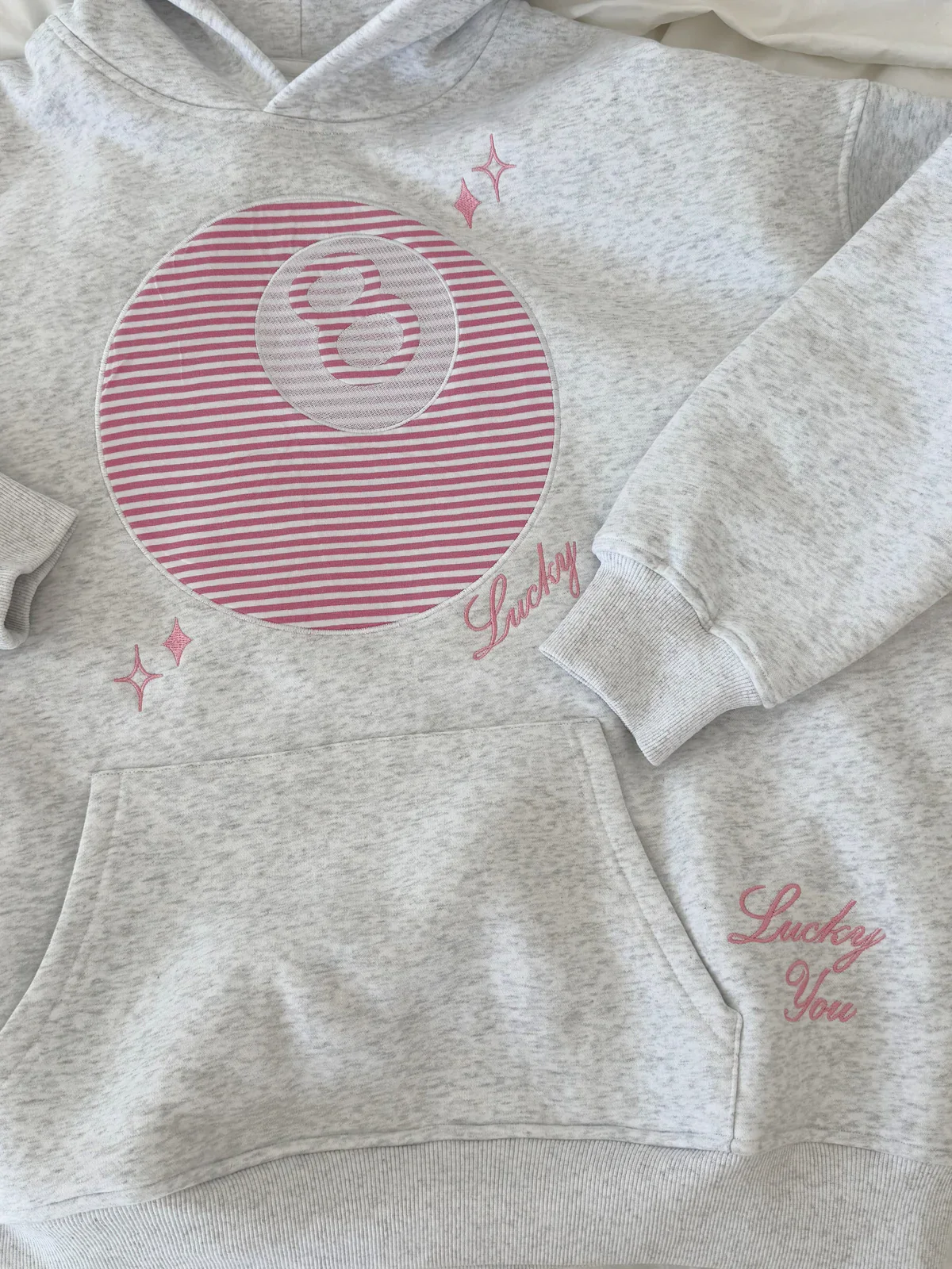 Lucky You 8 Ball Hoodie in Pearl Grey - Image 5