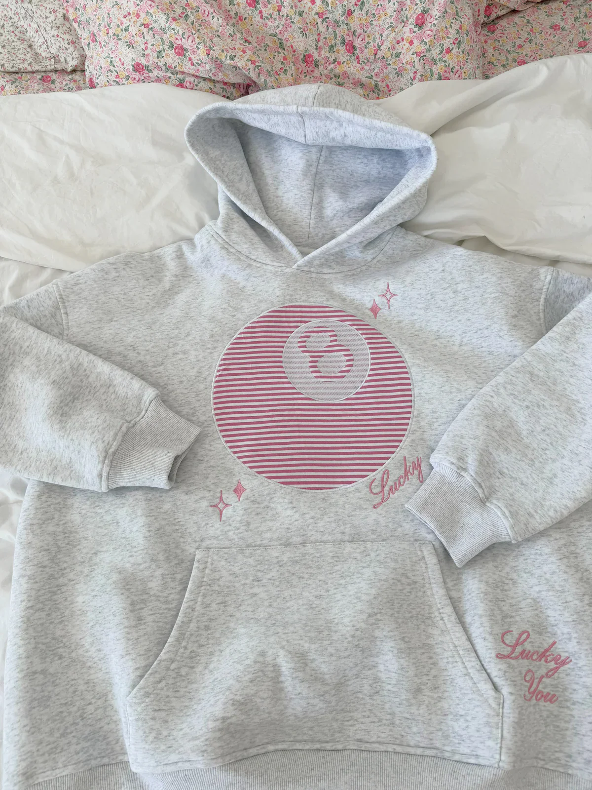 Lucky You 8 Ball Hoodie in Pearl Grey - Image 9