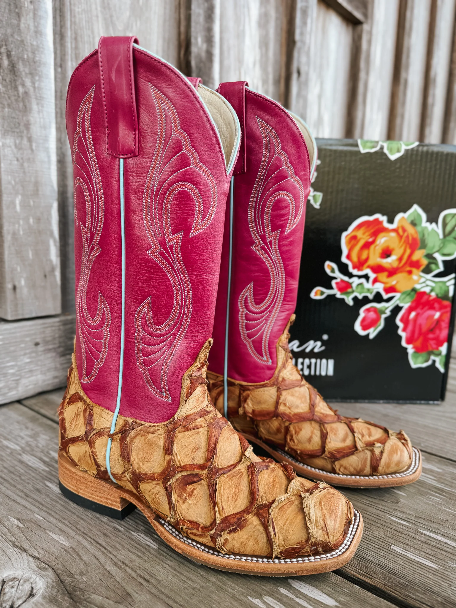 Women's Macie Bean Pink Antique Saddle Pirarucu Boots - Image 10