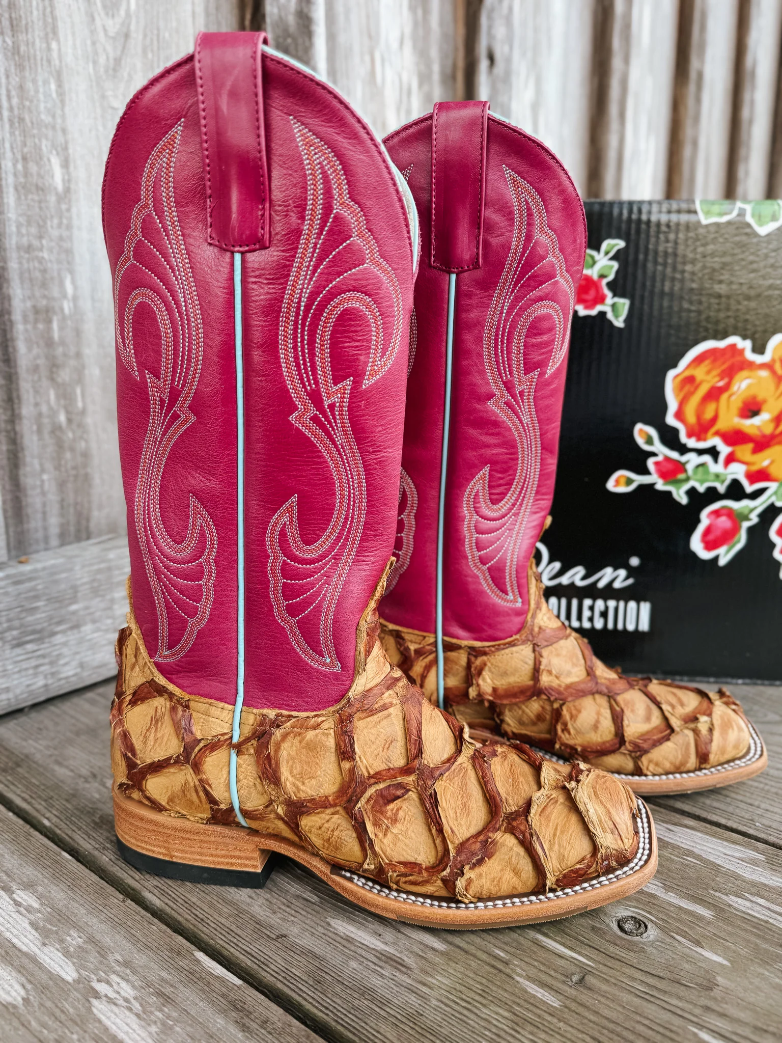 Women's Macie Bean Pink Antique Saddle Pirarucu Boots - Image 7