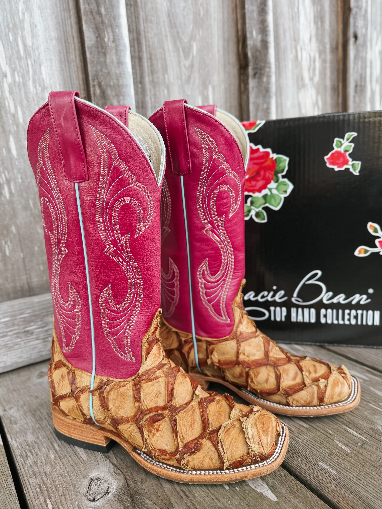 Women's Macie Bean Pink Antique Saddle Pirarucu Boots - Image 8