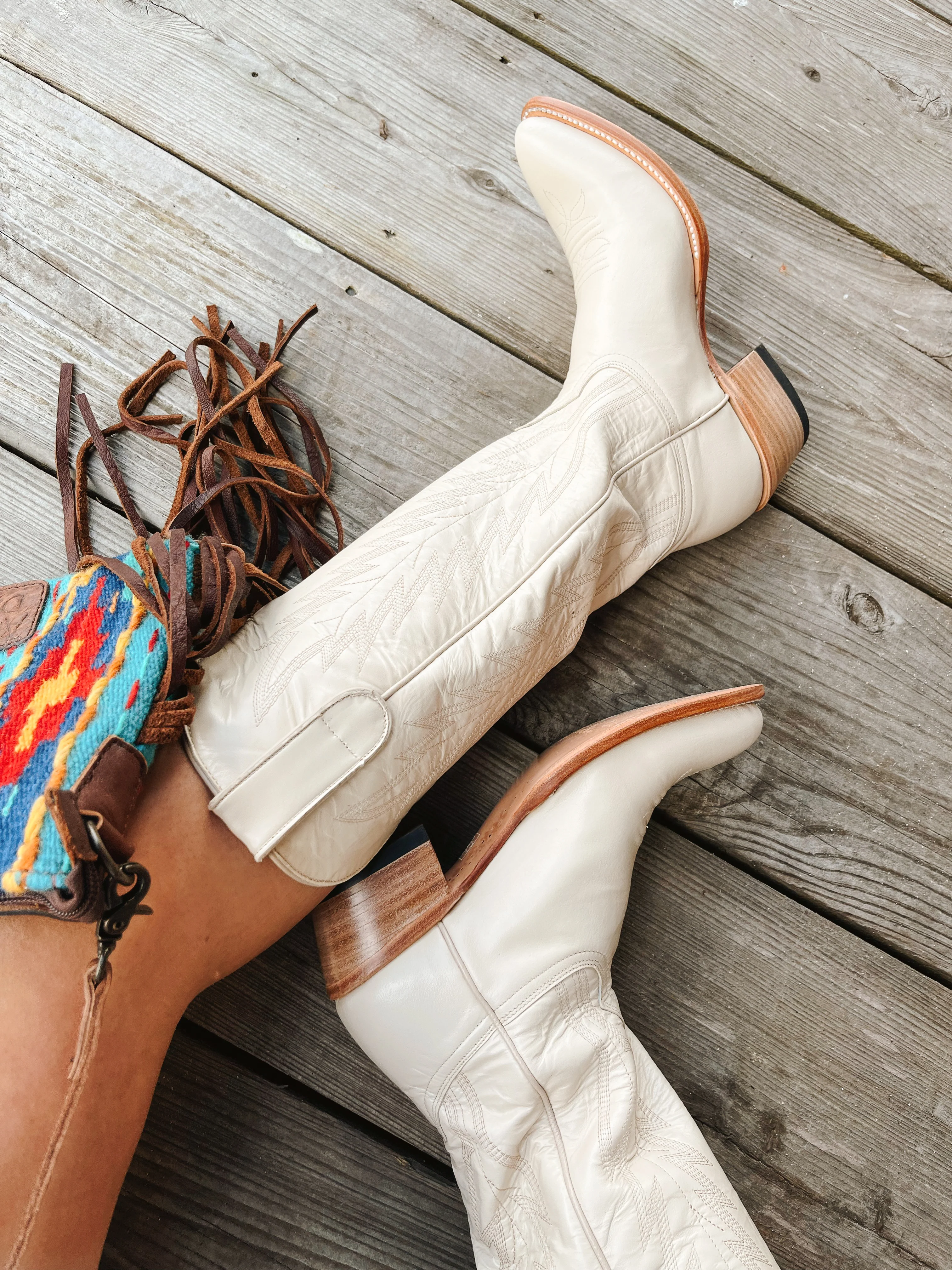 Women's 15" Macie Bean Spacey Gracey Almond Toe Cream Boot - Image 16