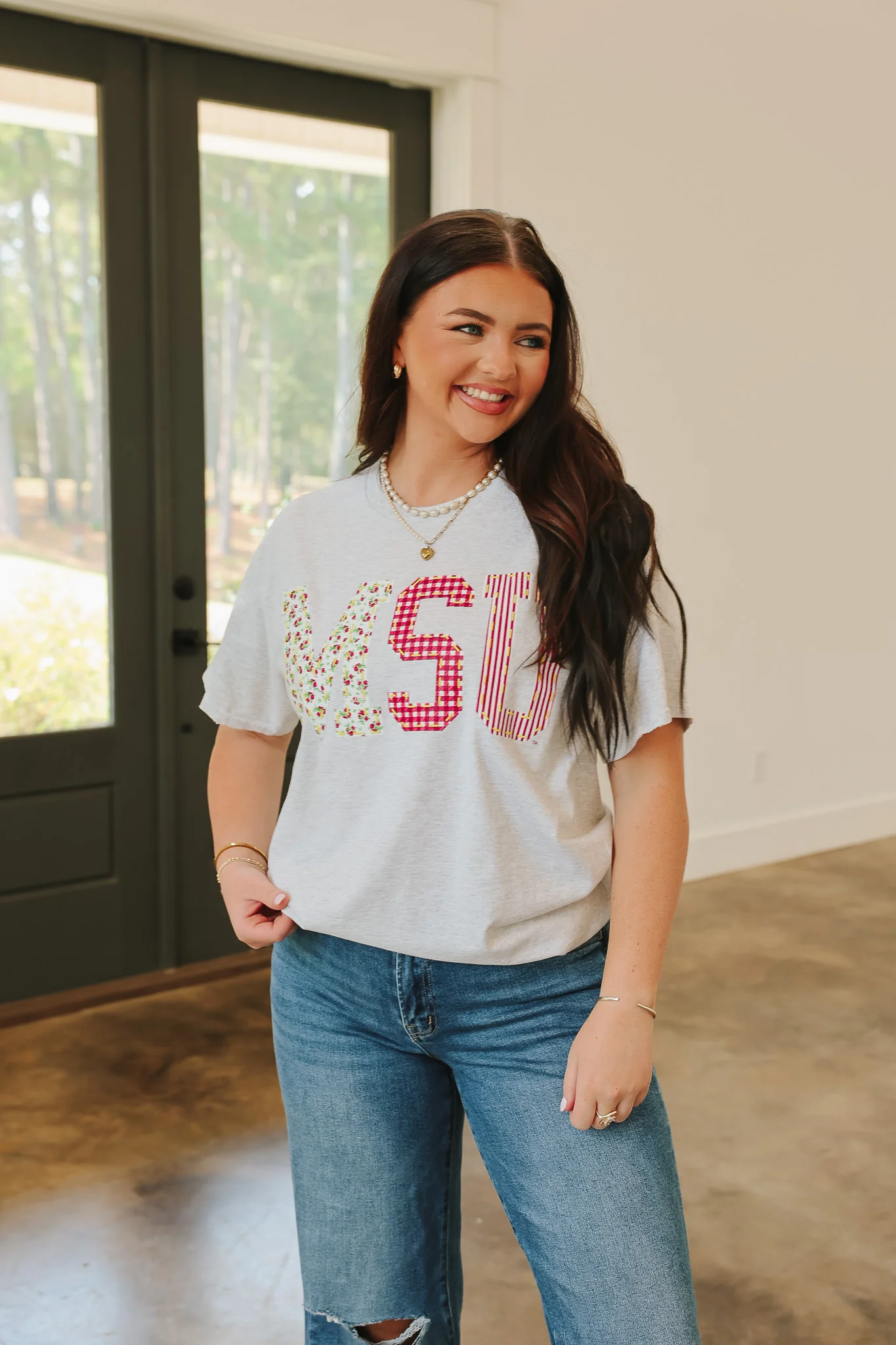 MS State Quilt Puff Light Gray Tee - Image 3