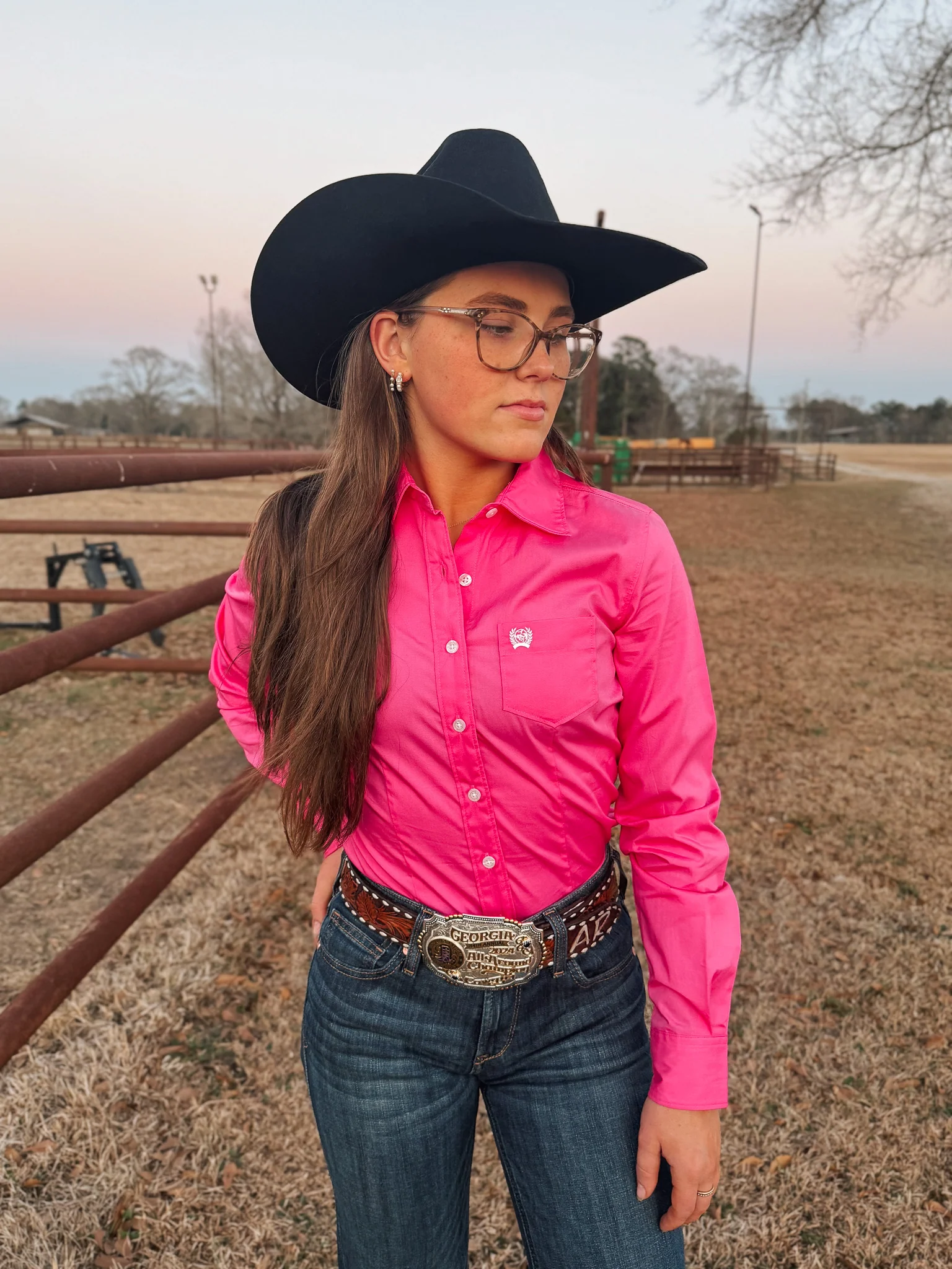 Cinch Women's Long Sleeve Button Down in Solid Pink - Image 10