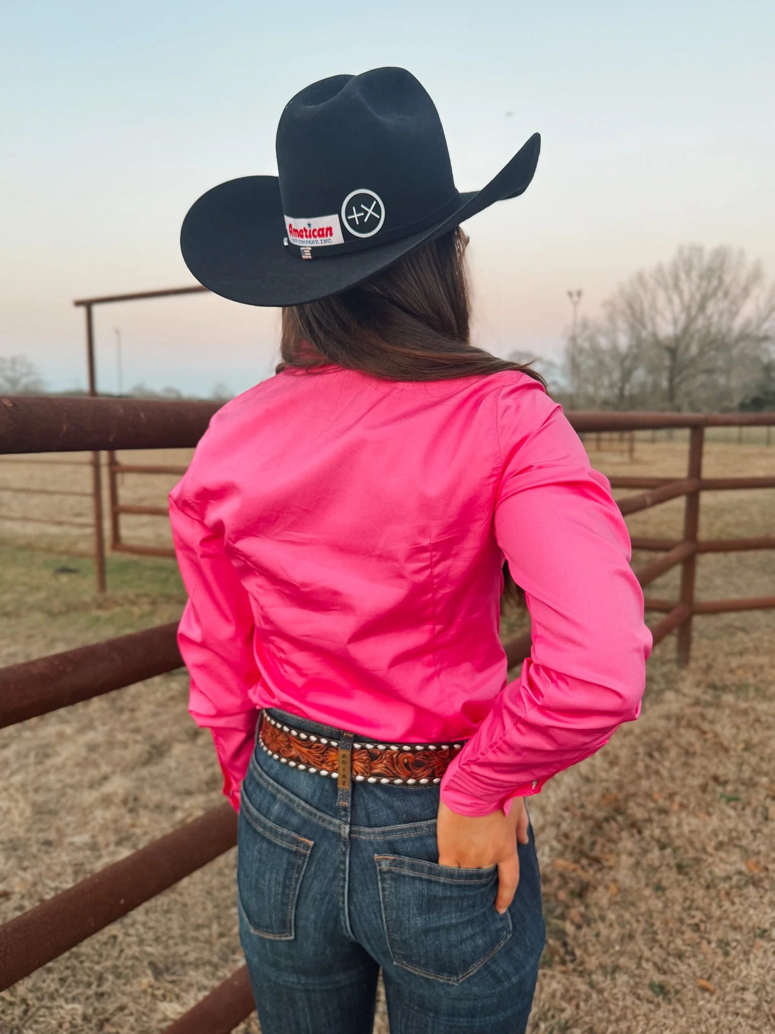 Cinch Women's Long Sleeve Button Down in Solid Pink - Image 3