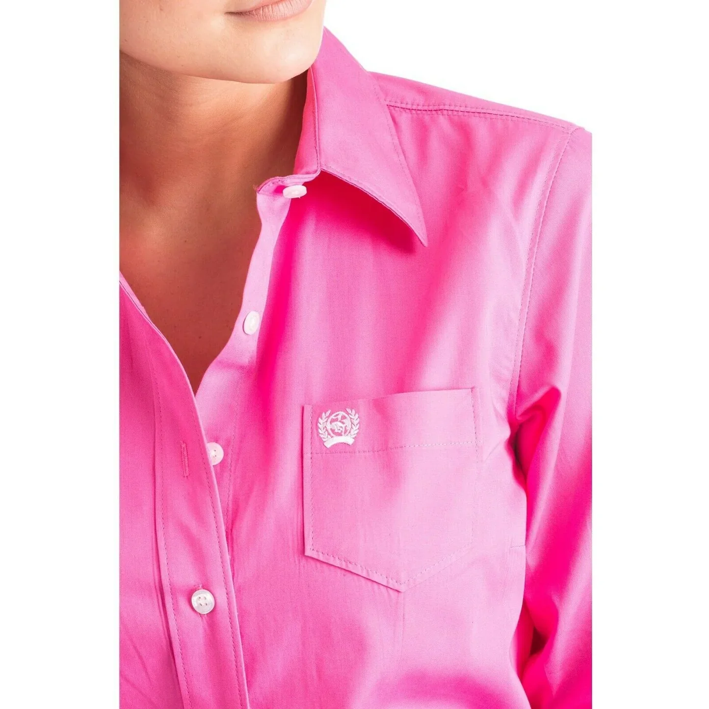 Cinch Women's Long Sleeve Button Down in Solid Pink - Image 6