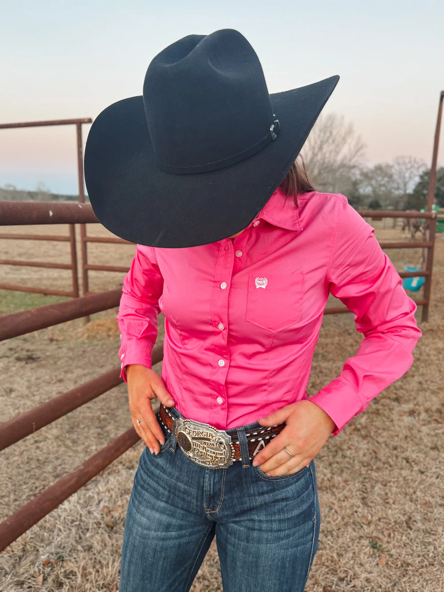 Cinch Women's Long Sleeve Button Down in Solid Pink - Image 7