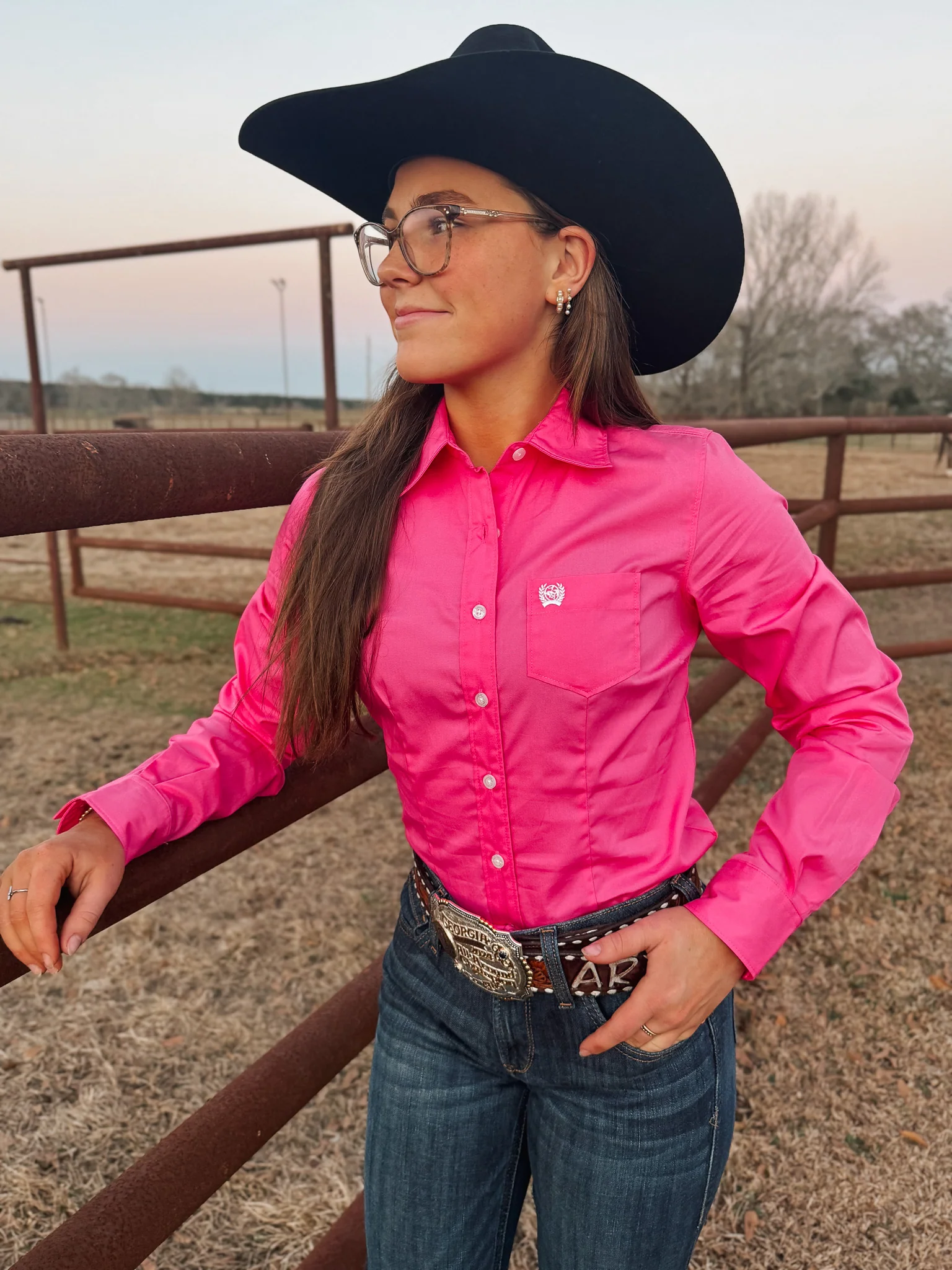 Cinch Women's Long Sleeve Button Down in Solid Pink - Image 9