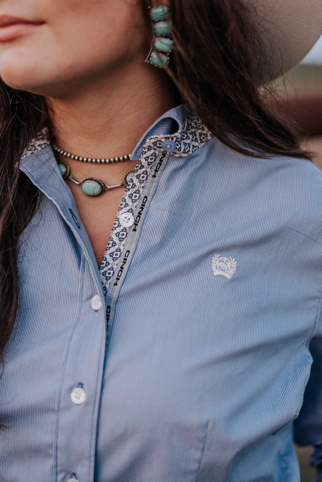 Women's Cinch Blue Stretch Stripe Button Shirt - Image 5
